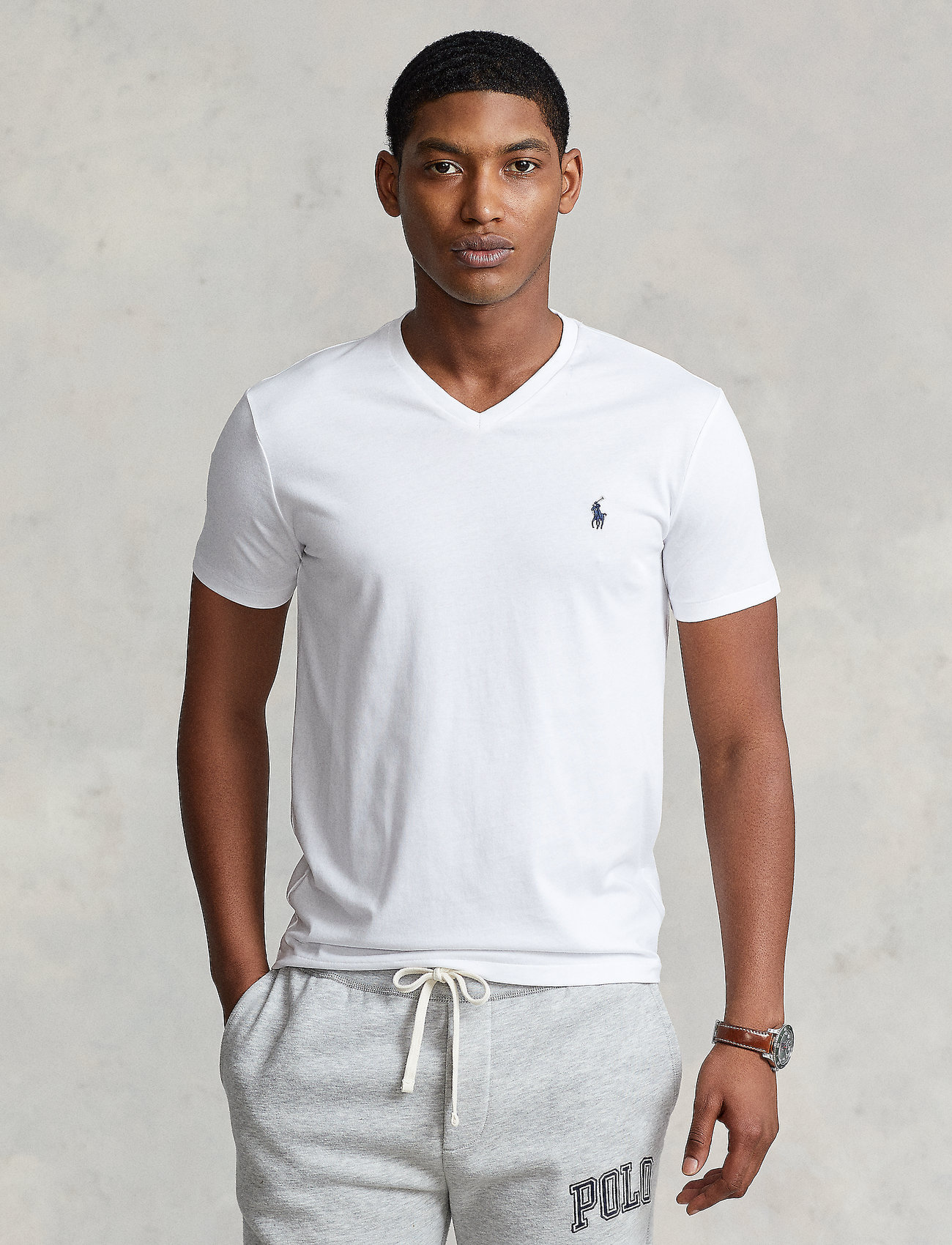 Polo Ralph Lauren - Custom Slim Fit Jersey V-Neck T-Shirt - t-shirts med v-hals - white - 0