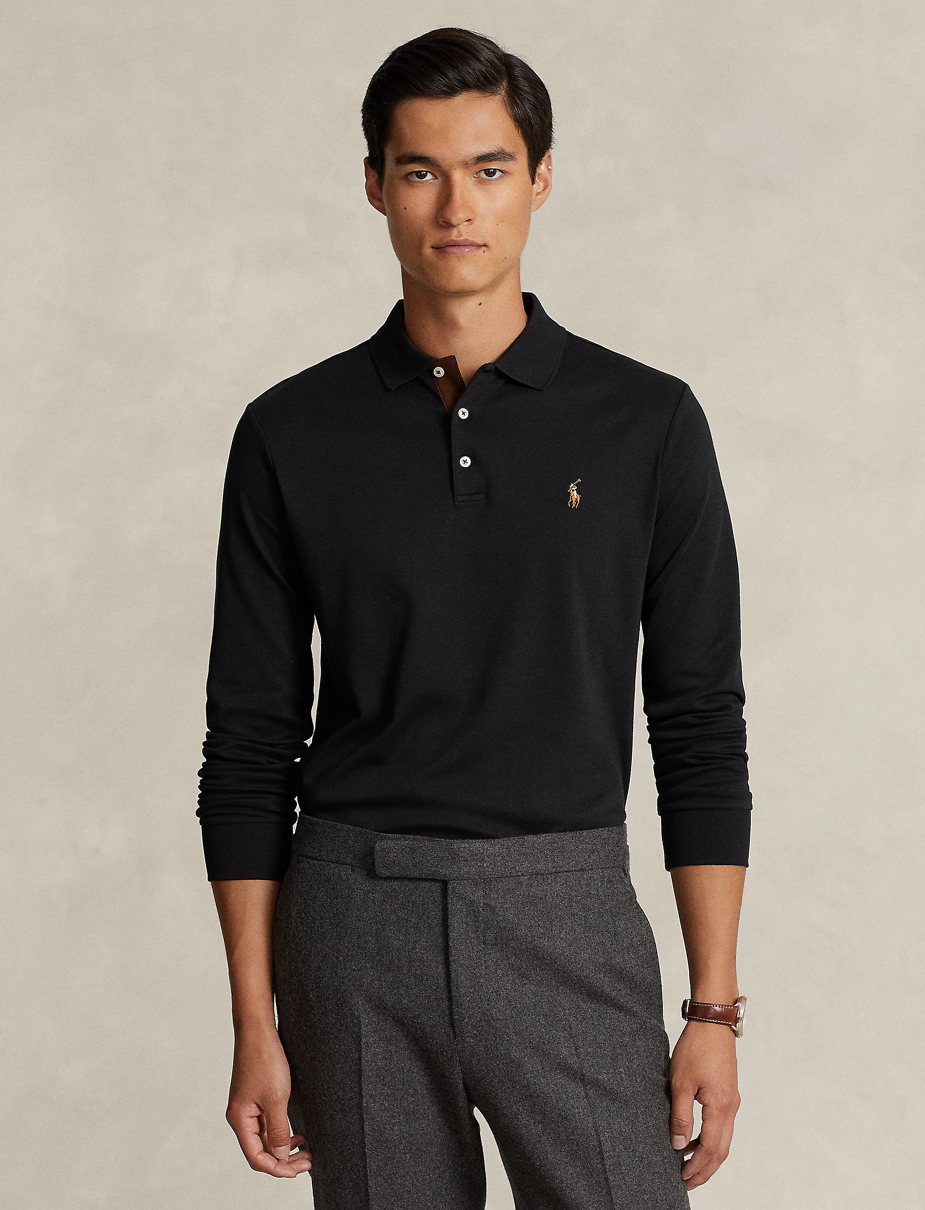 Polo Ralph Lauren Pima Polo-Lsl-Knt, XXL, Polos, Schwarz - Long-sleeved, Männerswear
