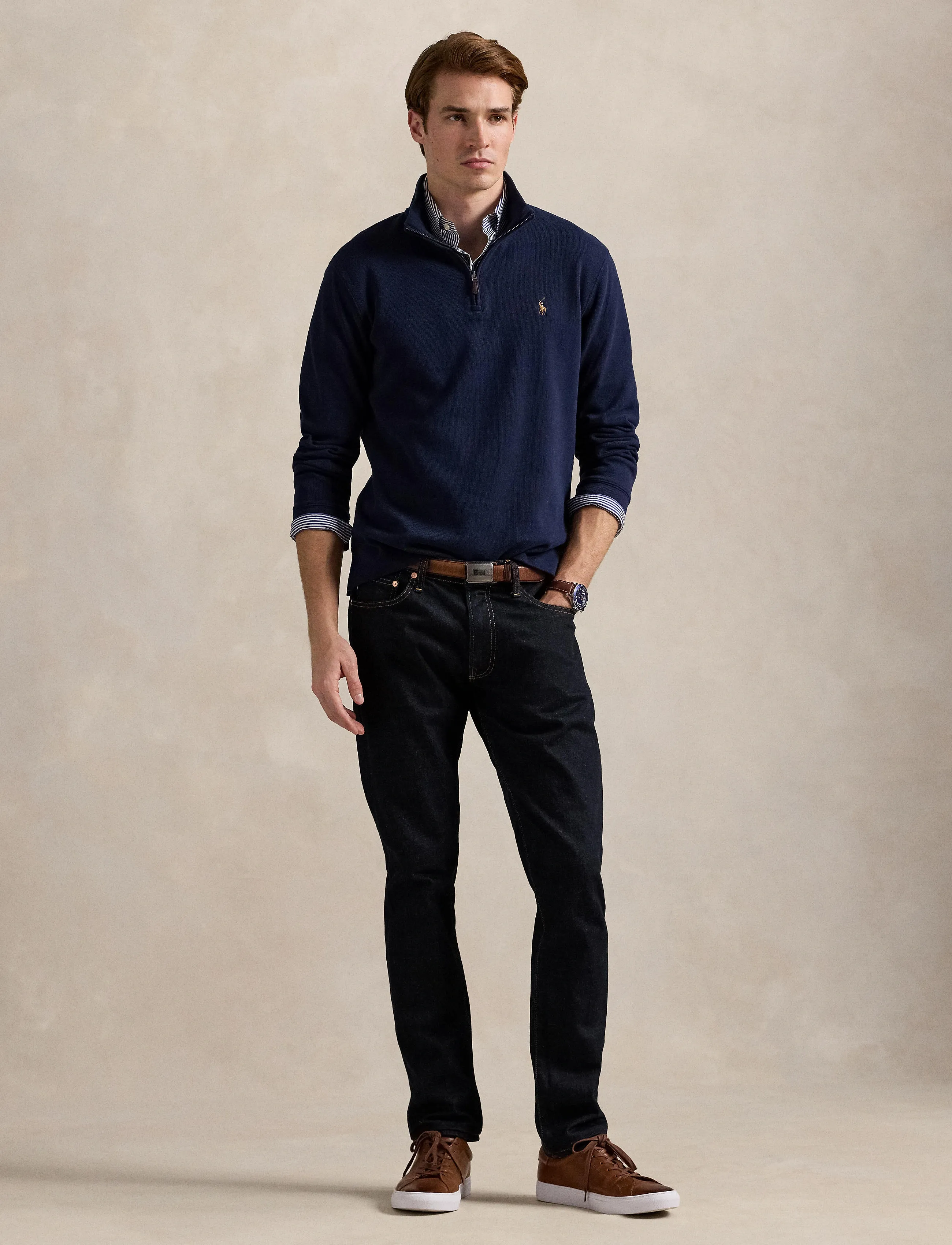 Polo Ralph Lauren Estate-Rib Quarter-Zip Pullover, XL, Knitwear, Marineblau - Half Zip Jumpers, Männerswear