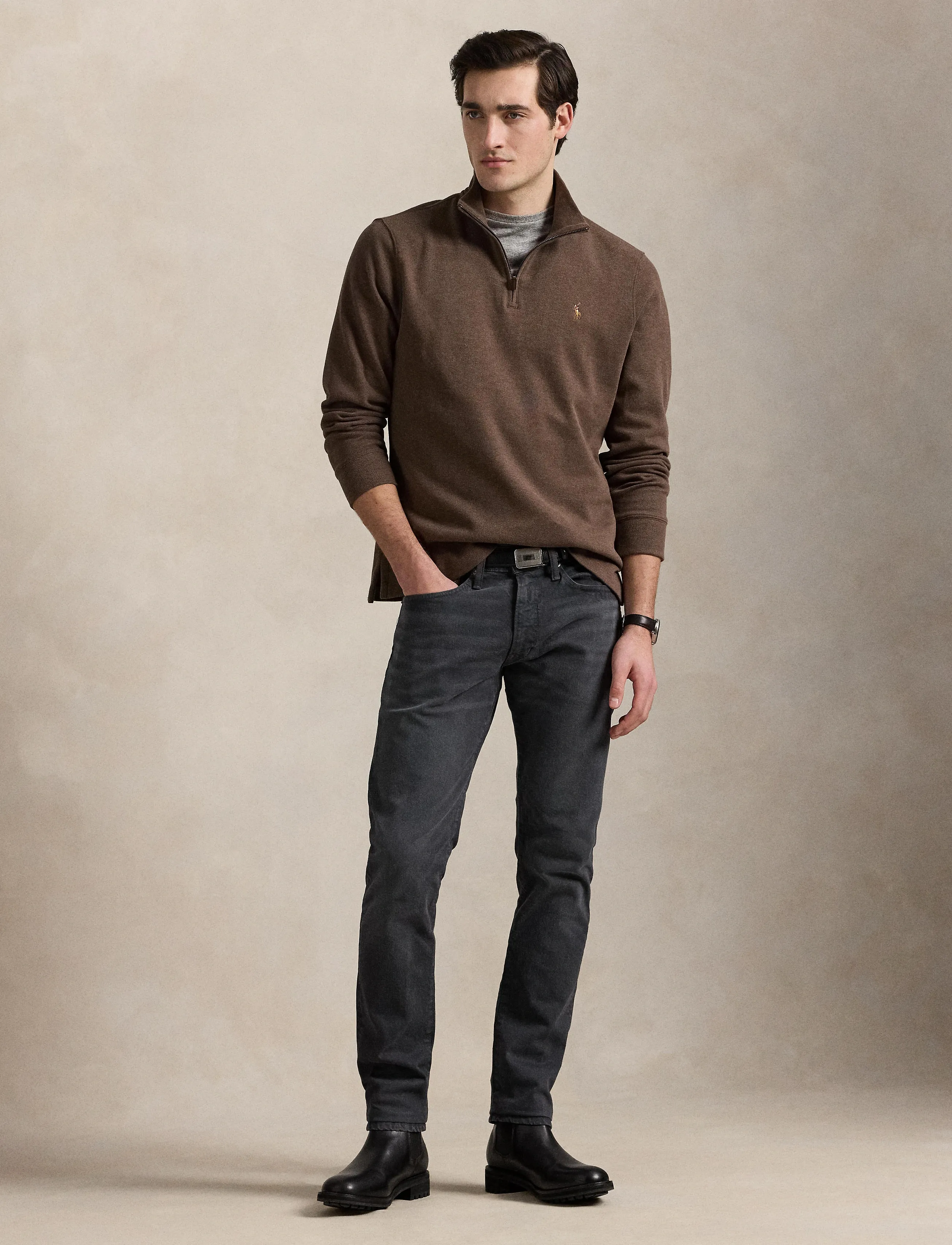 Polo Ralph Lauren Estate-Rib Quarter-Zip Pullover - Dressipluusid - NUTMEG BROWN HEAT / brown