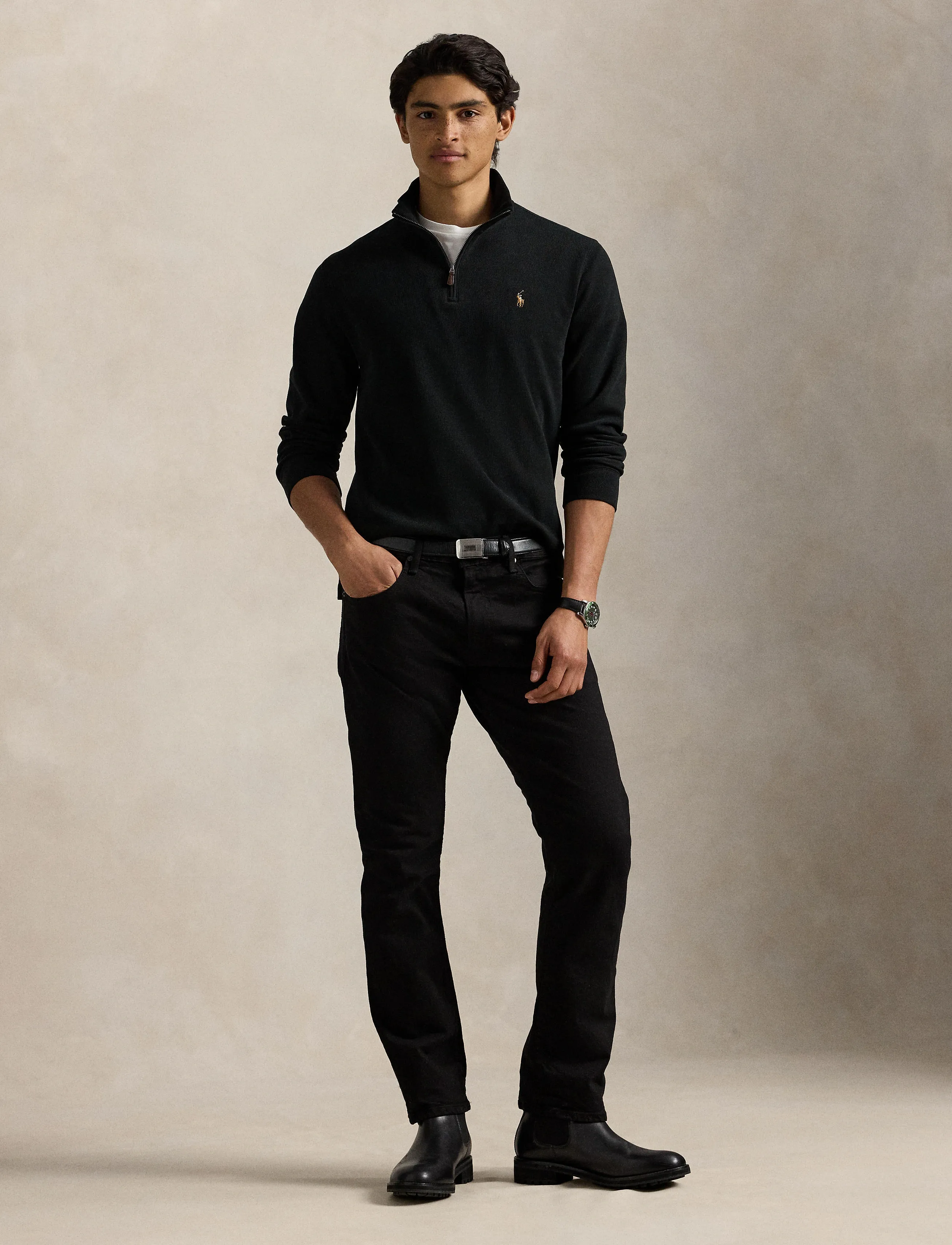 Polo Ralph Lauren Estate-Rib Quarter-Zip Pullover, XXL, Knitwear, Schwarz - Half Zip Jumpers, Männerswear