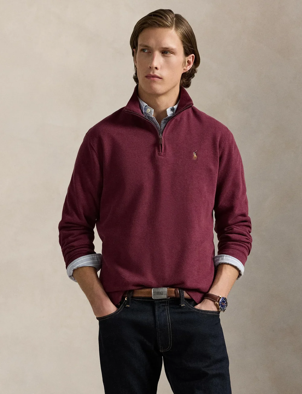 Polo Ralph Lauren - Estate-Rib Quarter-Zip Pullover - tõmblukk-kaelusega dressipluusid - spring wine heath - 3