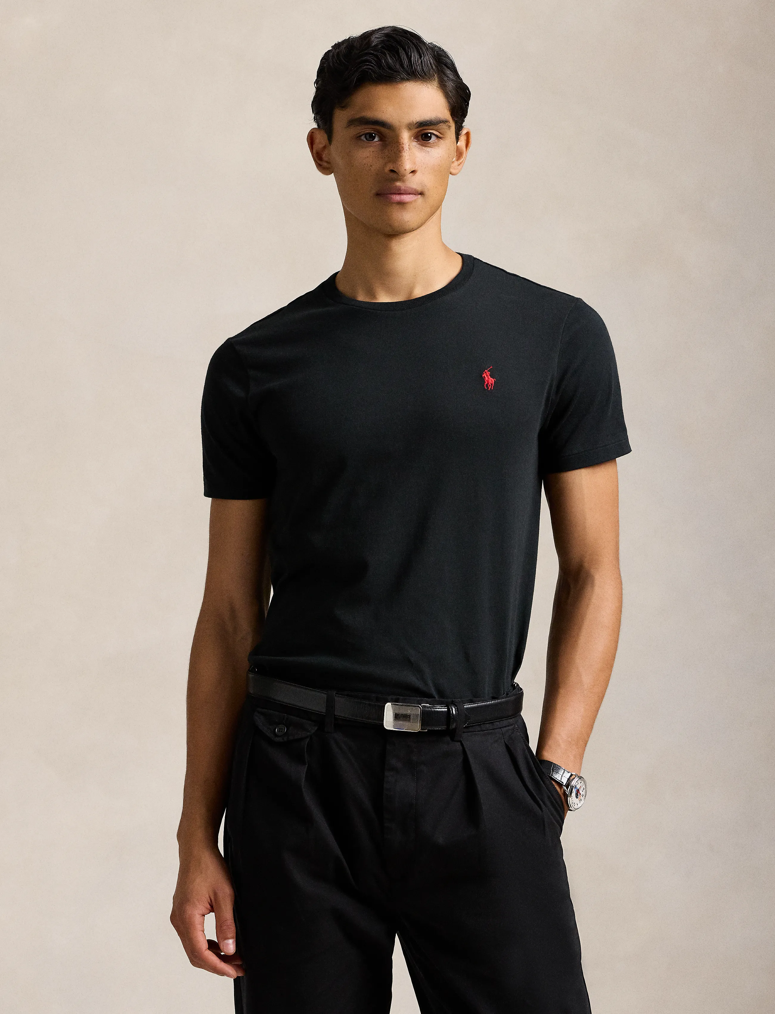Polo Ralph Lauren Custom Slim Fit Jersey Crewneck T-Shirt, XS, Black, T-Shirts > Kortærmede, Herre