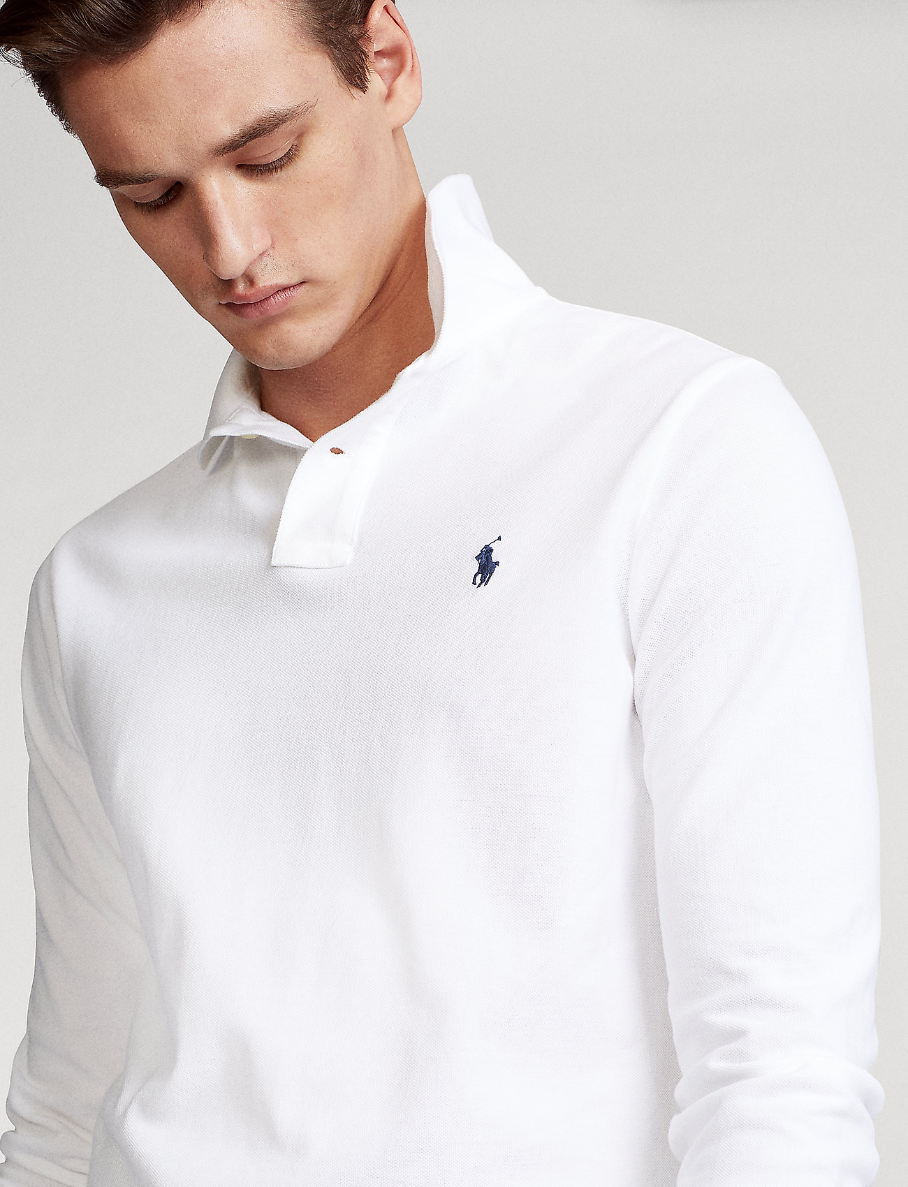 Polo Ralph Lauren - Custom Slim Fit Mesh Polo Shirt - långärmade pikéer - white - 0