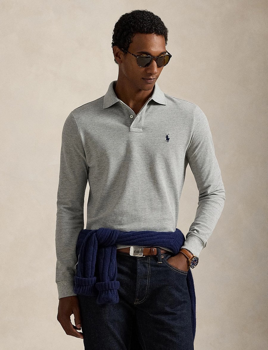 Polo Ralph Lauren - Custom Slim Fit Mesh Polo Shirt - långärmade pikéer - andover heather/c - 0