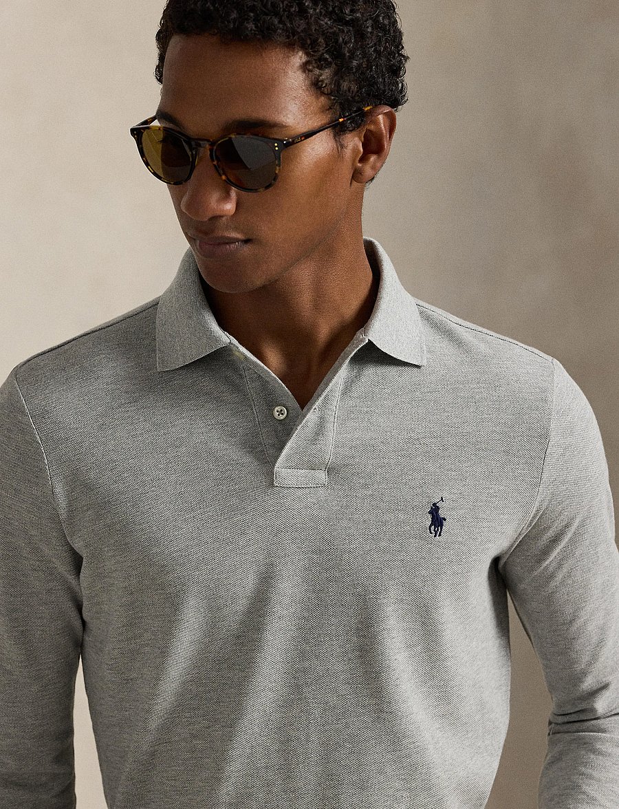Polo Ralph Lauren - Custom Slim Fit Mesh Polo Shirt - långärmade pikéer - andover heather/c - 4