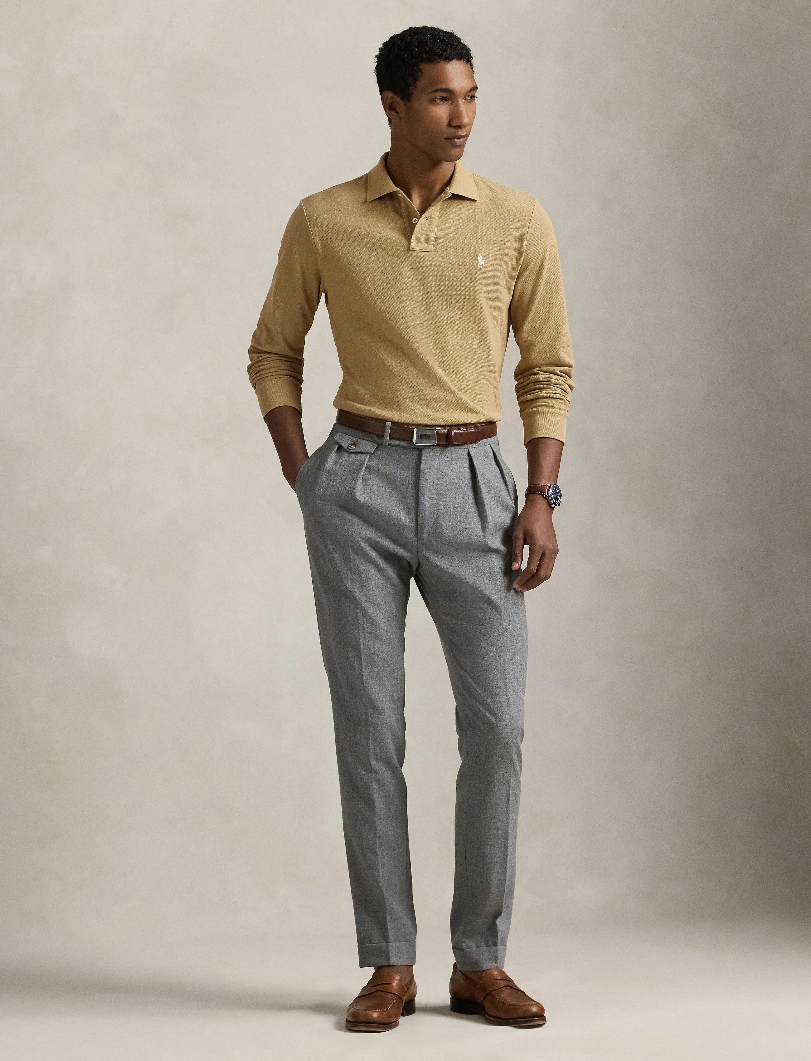 Polo Ralph Lauren Custom Slim Fit Mesh Polo Shirt - Riided - CAFE TAN/C8176 / beige