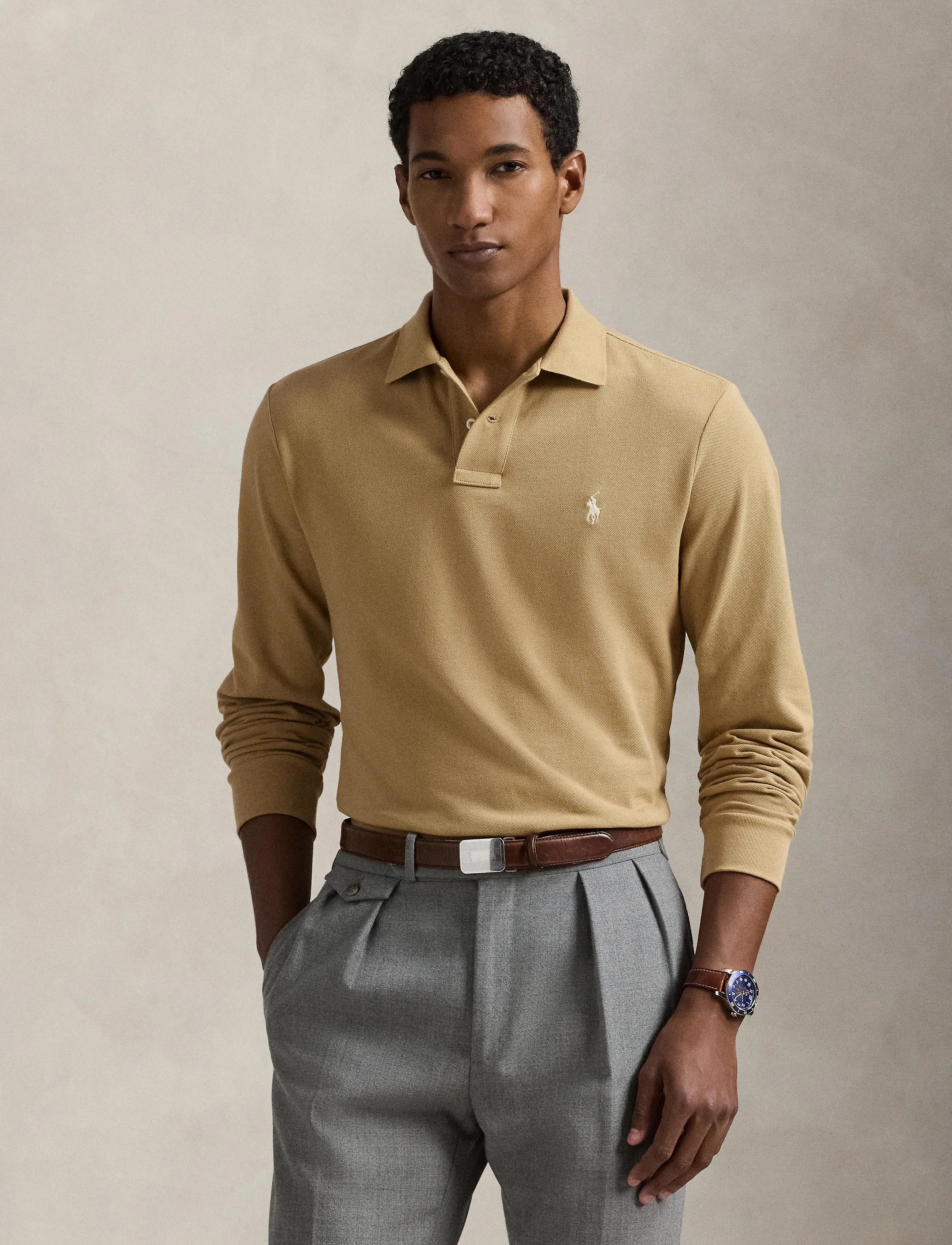 Polo Ralph Lauren - Custom Slim Fit Mesh Polo Shirt - pikkade varrukatega polod - cafe tan/c8176 - 3