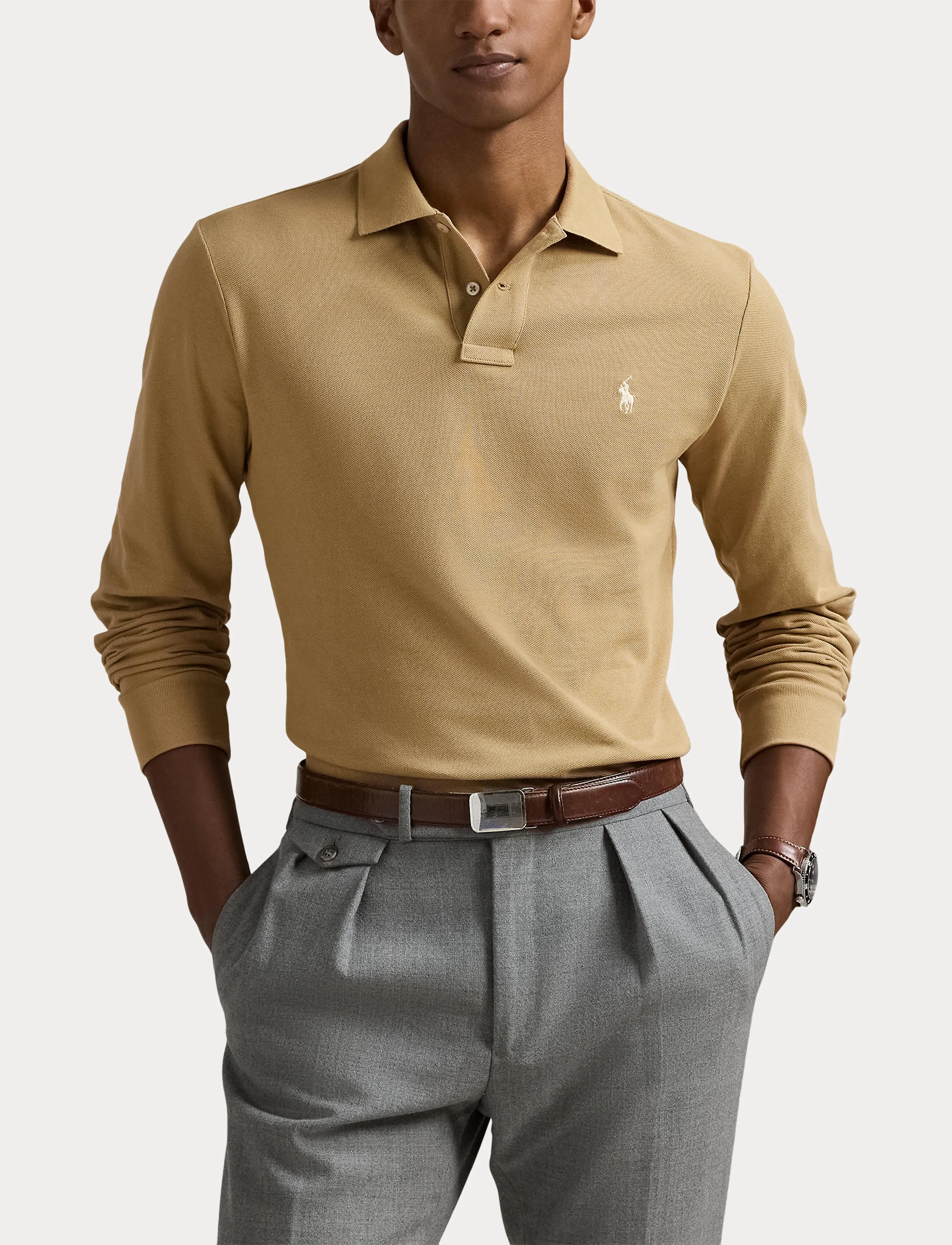 Polo Ralph Lauren - Custom Slim Fit Mesh Polo Shirt - long-sleeved polos - cafe tan/c8176 - 5
