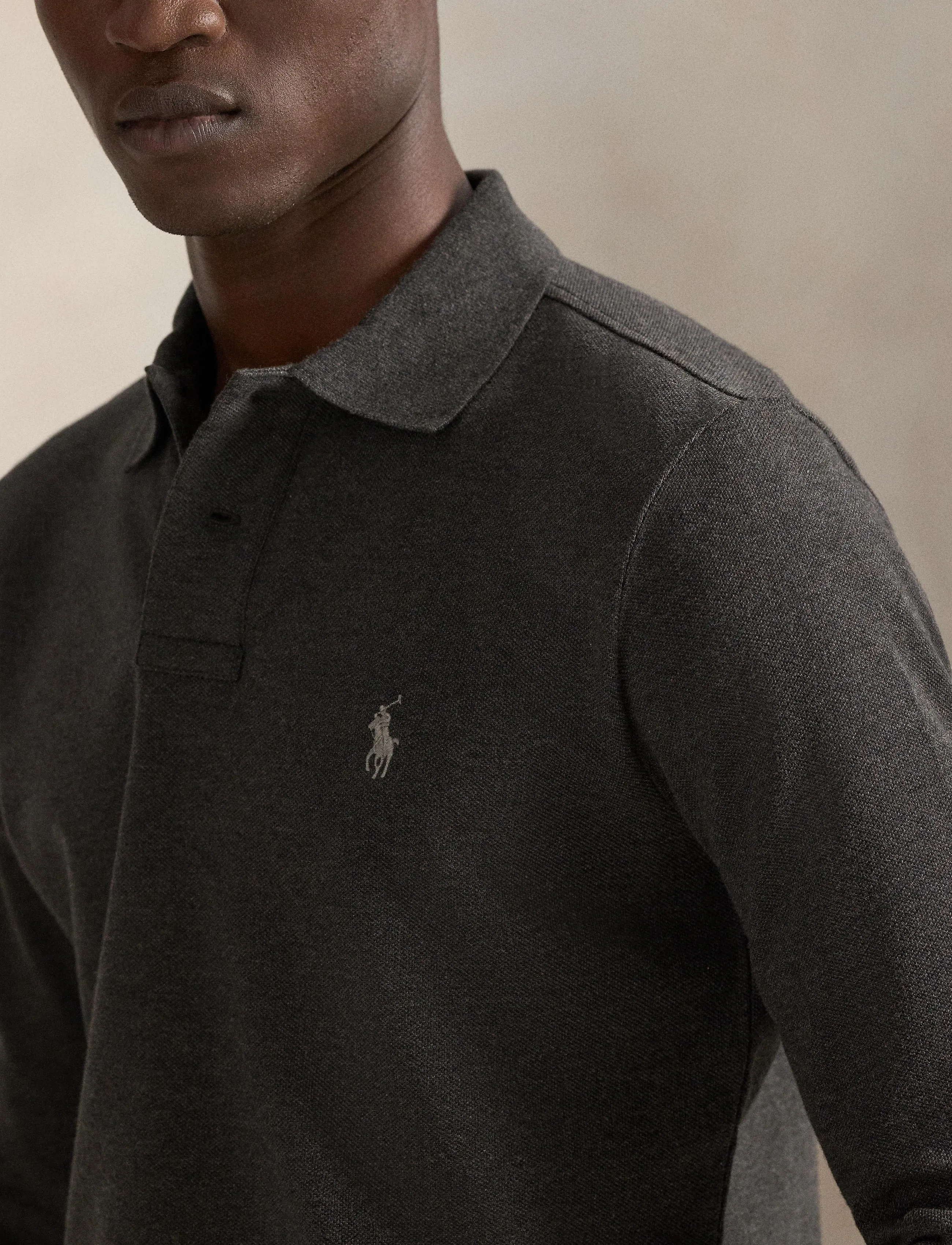 Polo Ralph Lauren - Custom Slim Fit Mesh Polo Shirt - langærmede poloer - dark charcoal hea - 4
