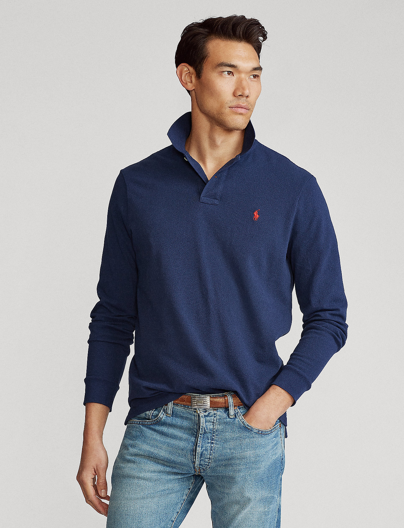 Polo Ralph Lauren - Custom Slim Fit Mesh Polo Shirt - langærmede poloer - newport navy/c387 - 0