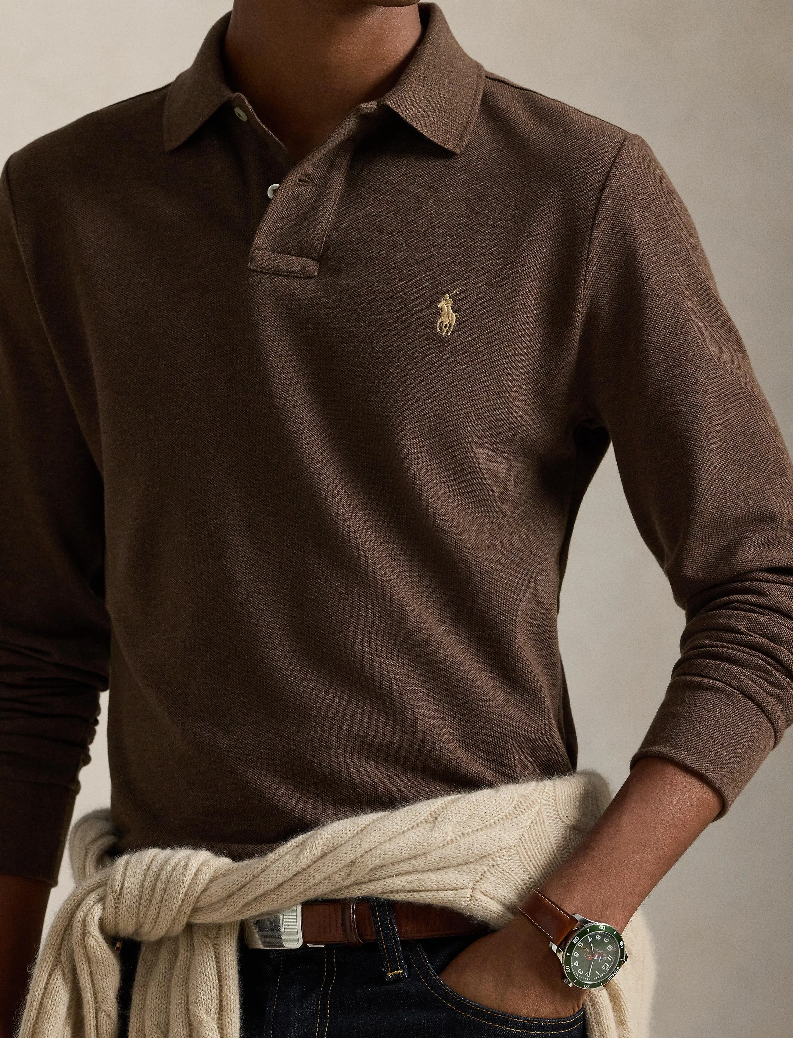 Polo Ralph Lauren - Custom Slim Fit Mesh Polo Shirt - langærmede poloer - nutmeg brown heat - 4