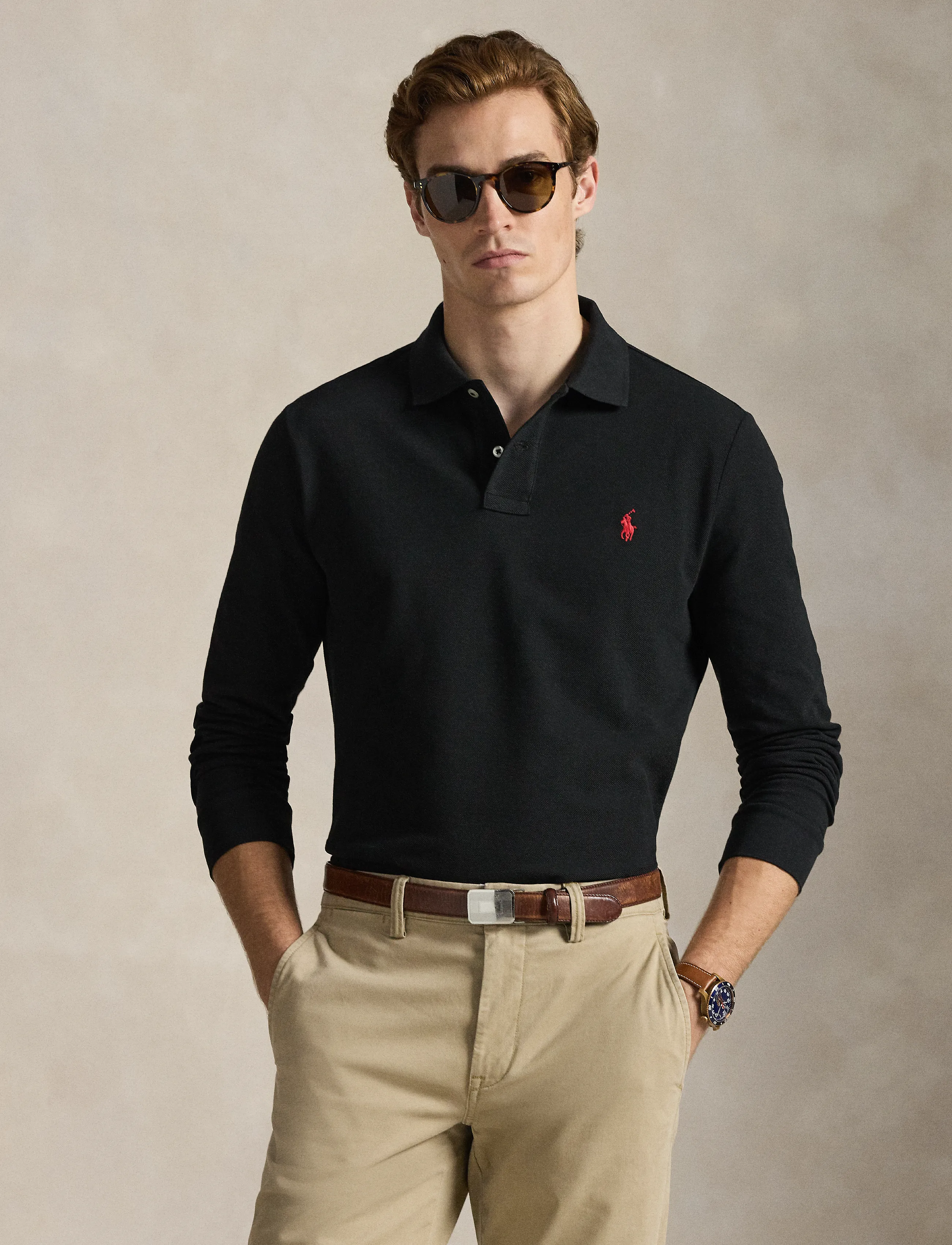 Polo Ralph Lauren Custom Slim Fit Mesh Polo Shirt, XXL, Black, Poloer > Langærmede, Herre