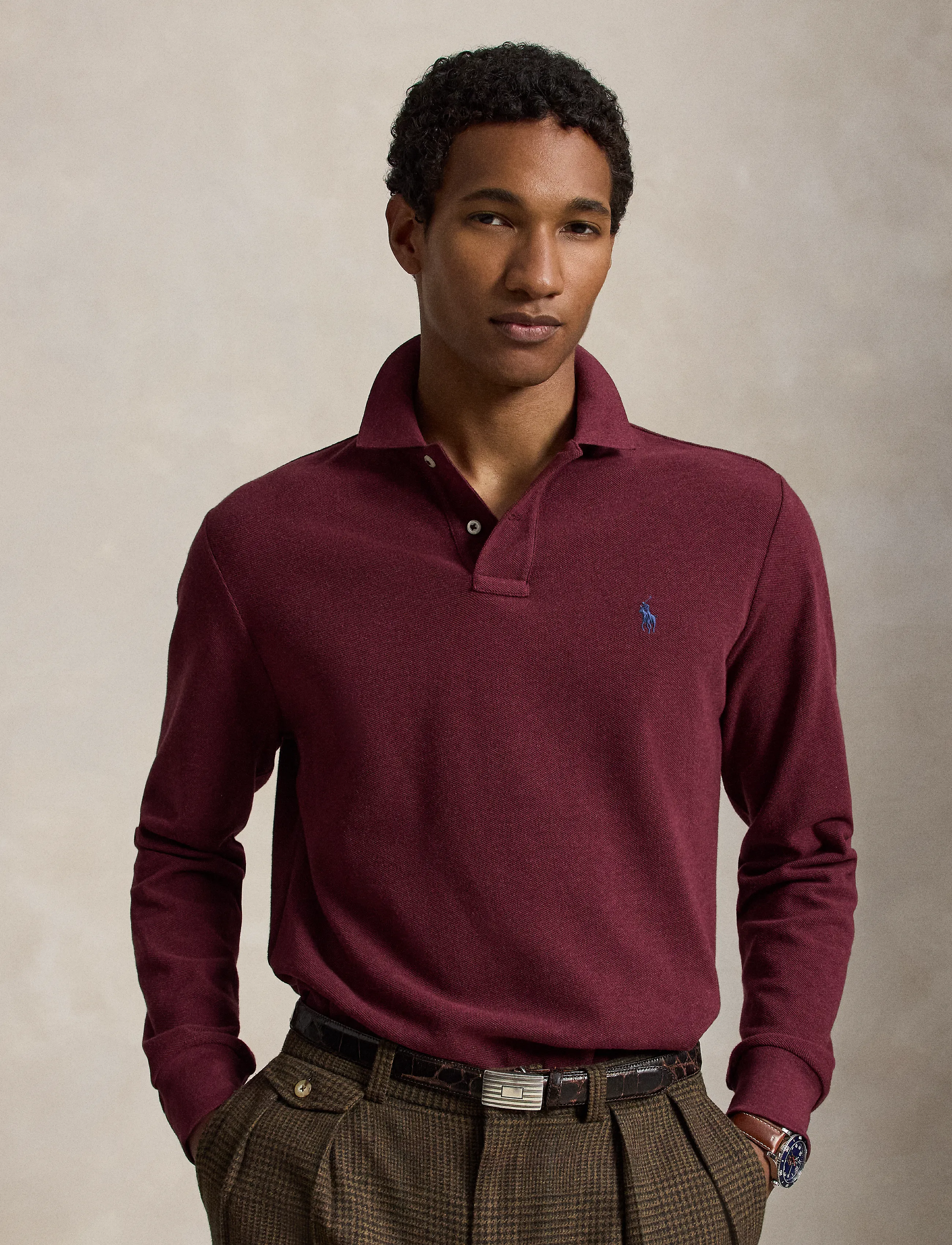 Polo Ralph Lauren - Custom Slim Fit Mesh Polo Shirt - langärmelig - spring wine heath - 2