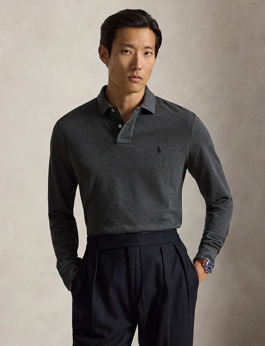 Polo Ralph Lauren - Custom Slim Fit Mesh Polo Shirt - långärmade pikéer - windsor heather/c - 0