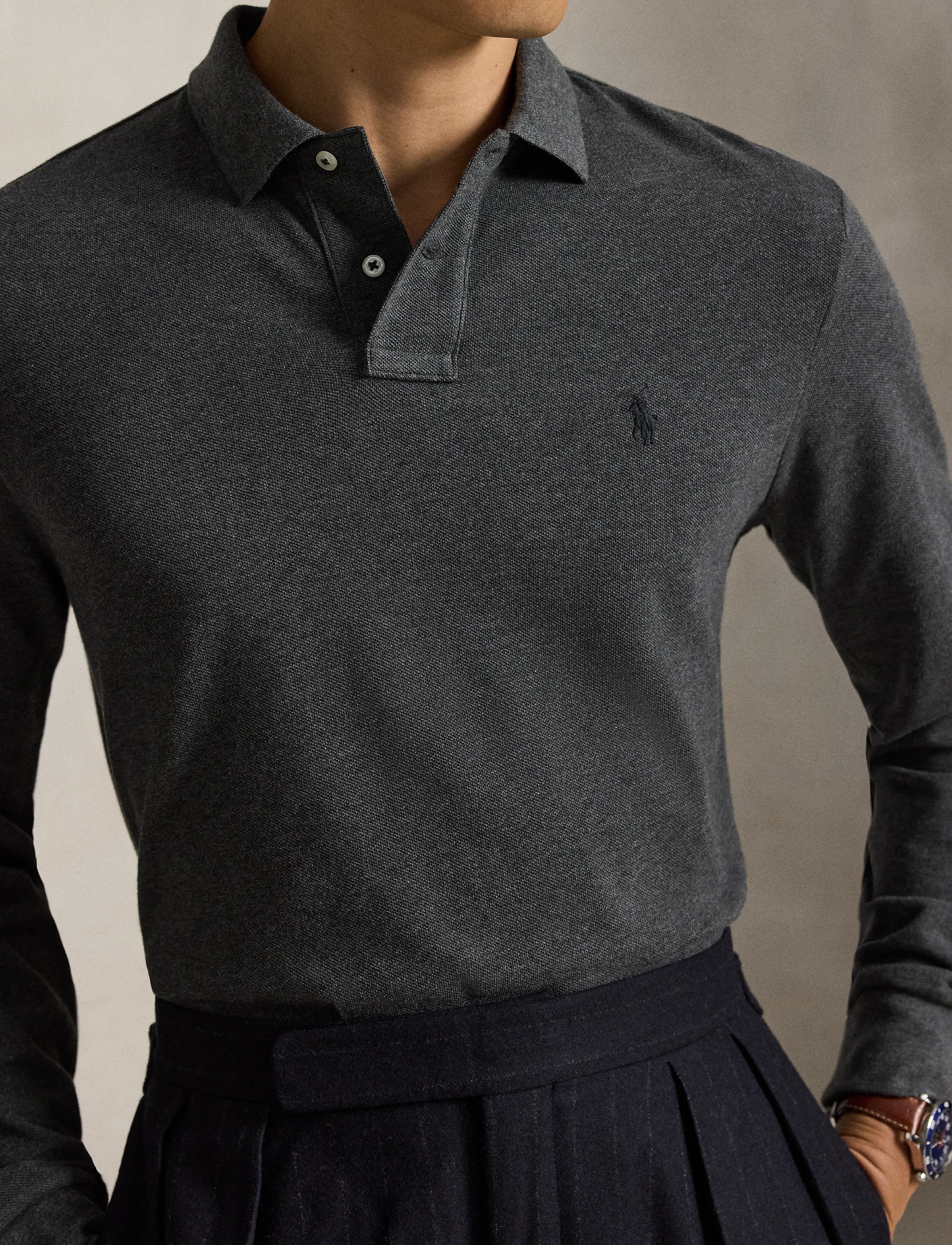 Polo Ralph Lauren - Custom Slim Fit Mesh Polo Shirt - långärmade pikéer - windsor heather/c - 5