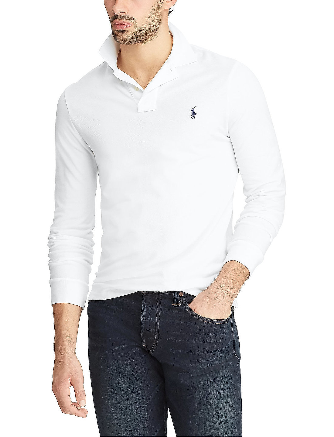 Polo Ralph Lauren - Slim Fit Mesh Long-Sleeve Polo - langärmelig - white - 0