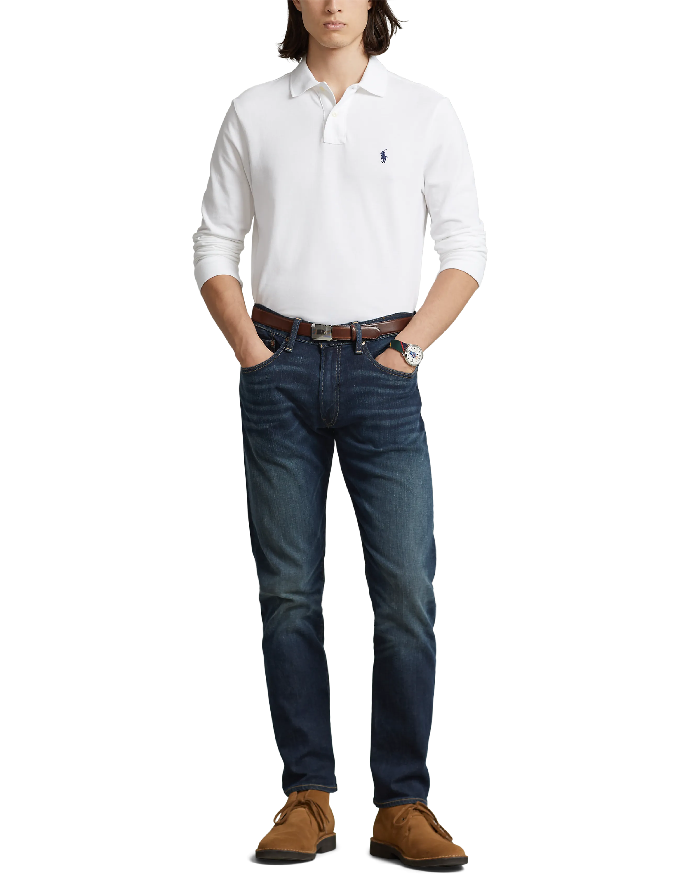 Polo Ralph Lauren Slim Fit Mesh Long-Sleeve Polo - Poloshirts - WHITE / white