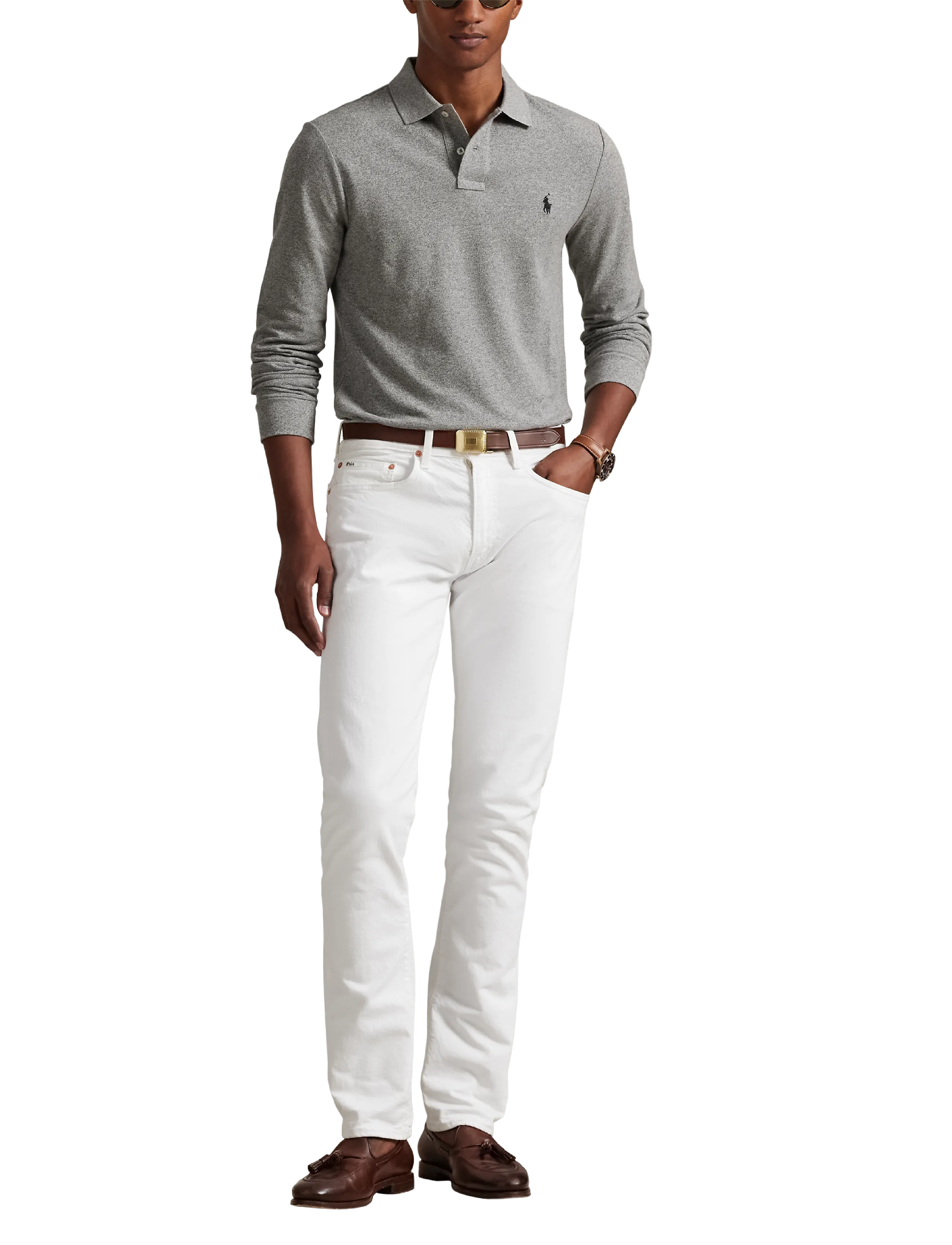 Polo Ralph Lauren Slim Fit Mesh Long-Sleeve Polo - Urlaubsfavoriten - CANTERBURY HEATHE / grey