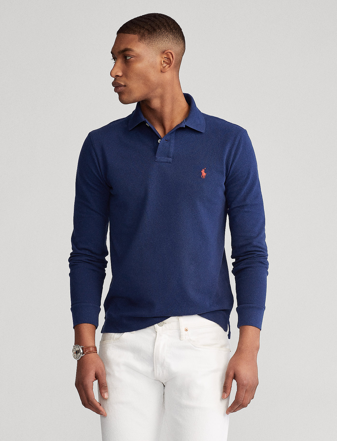 Polo Ralph Lauren - Slim Fit Mesh Long-Sleeve Polo Shirt - långärmade pikéer - newport navy/c387 - 0