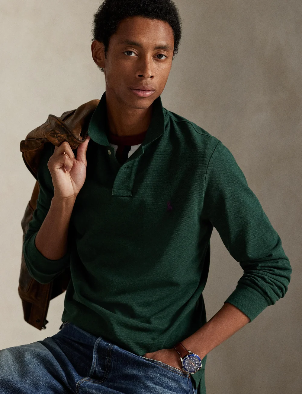 Polo Ralph Lauren - Slim Fit Mesh Long-Sleeve Polo Shirt - polostrik - scotch pine heath - 3