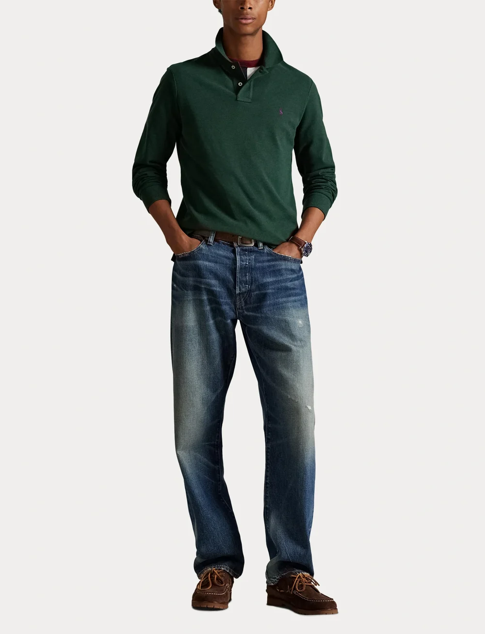 Polo Ralph Lauren - Slim Fit Mesh Long-Sleeve Polo Shirt - polostrik - scotch pine heath - 4