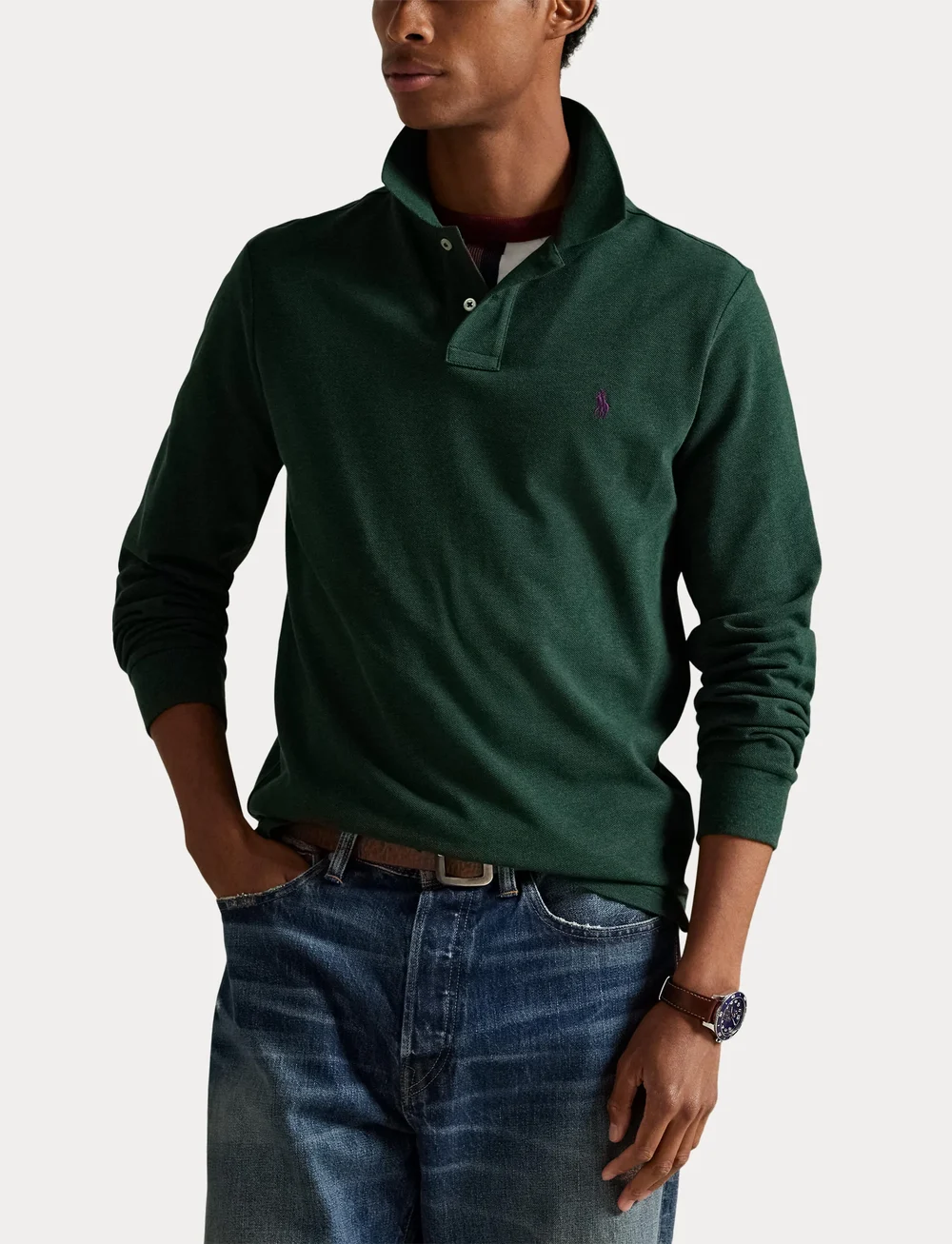 Polo Ralph Lauren - Slim Fit Mesh Long-Sleeve Polo Shirt - polostrik - scotch pine heath - 5