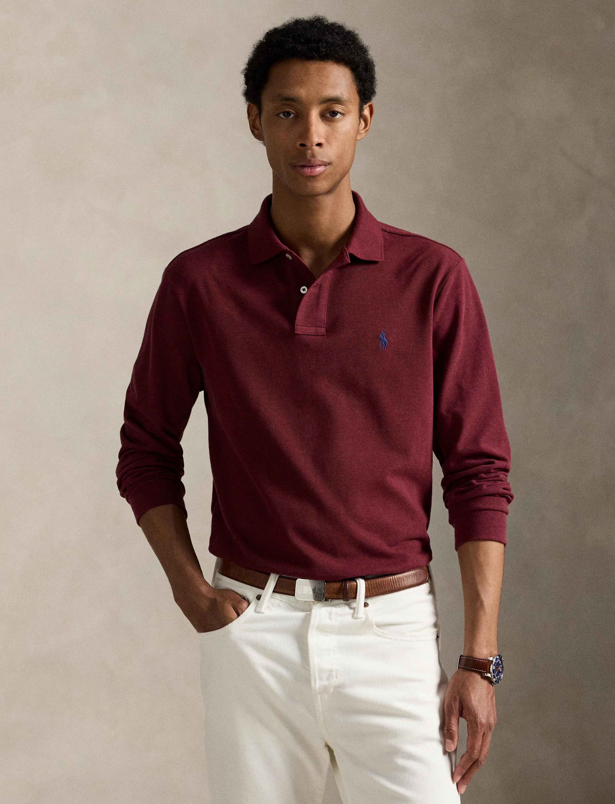 Polo Ralph Lauren - Slim Fit Mesh Long-Sleeve Polo - polo shirts - spring wine heath - 3
