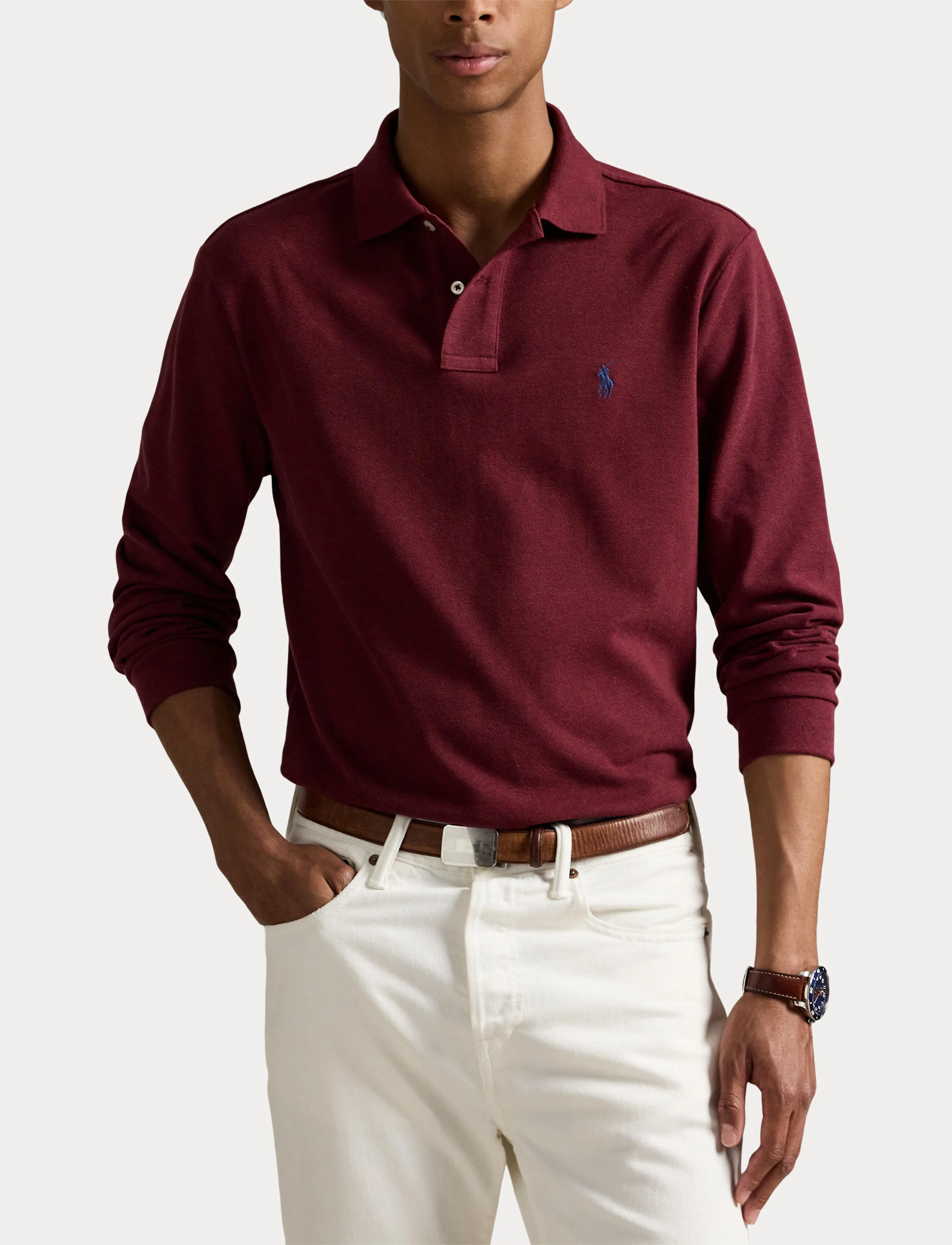Polo Ralph Lauren - Slim Fit Mesh Long-Sleeve Polo - polo shirts - spring wine heath - 5