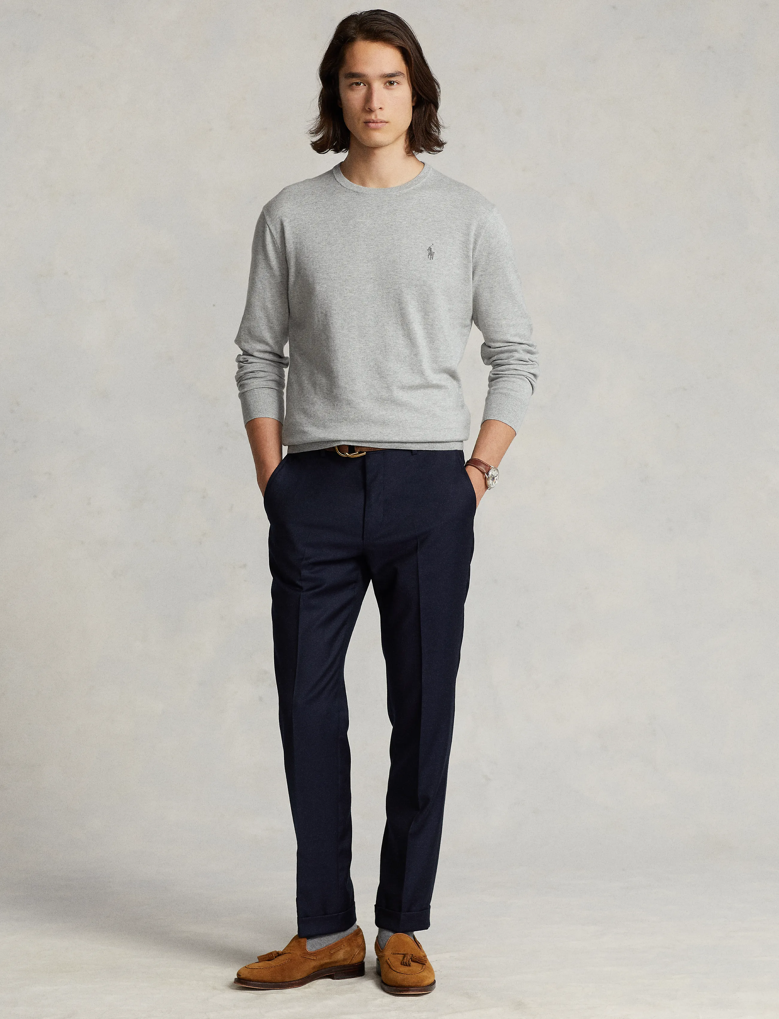 Polo Ralph Lauren Slim Fit Cotton Sweater, Mænd, Slim Fit Sweater, Grå, Str: S