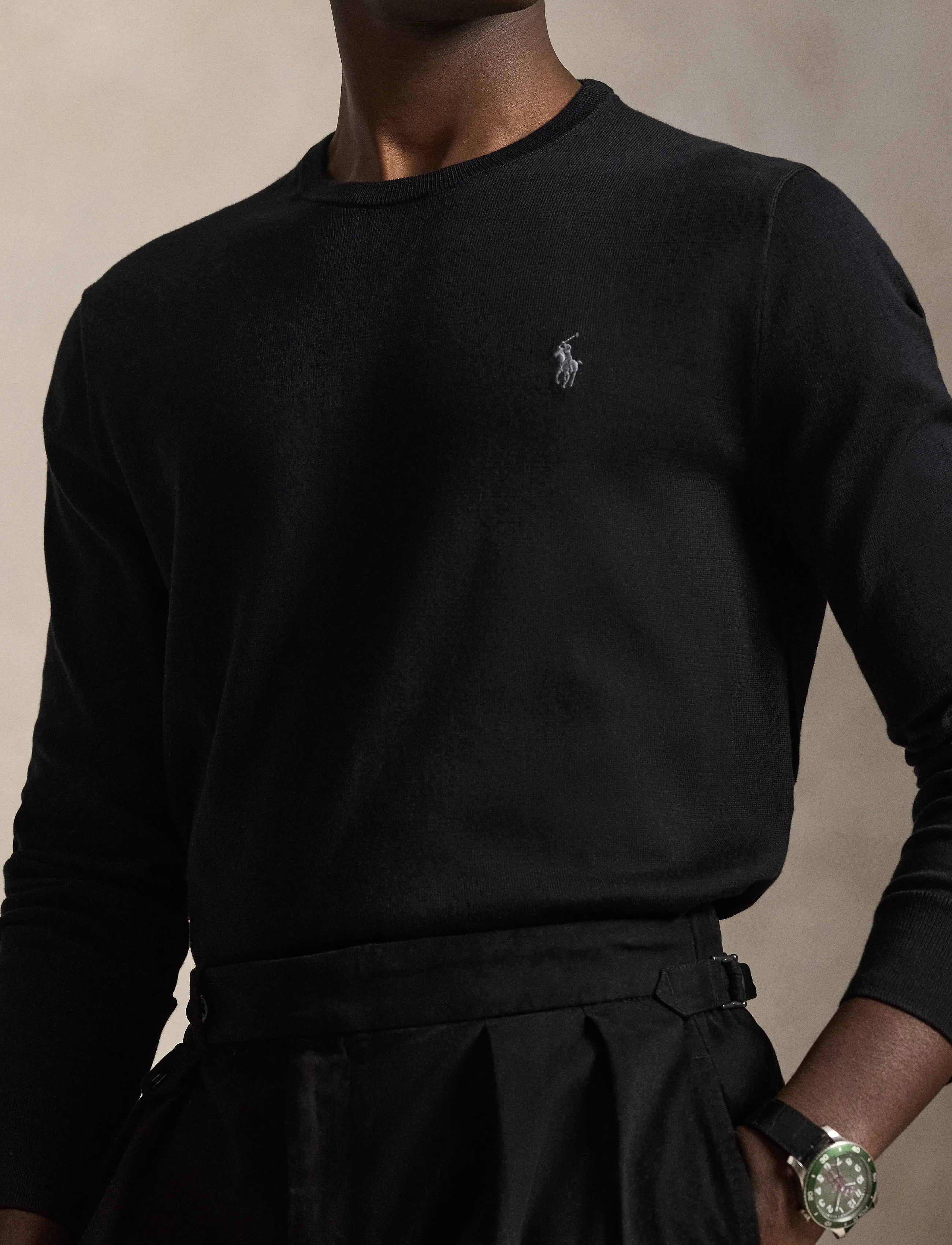 Polo Ralph Lauren Slim Fit Cotton Sweater, Mænd, Slim Fit Sweater, Sort, Str: L