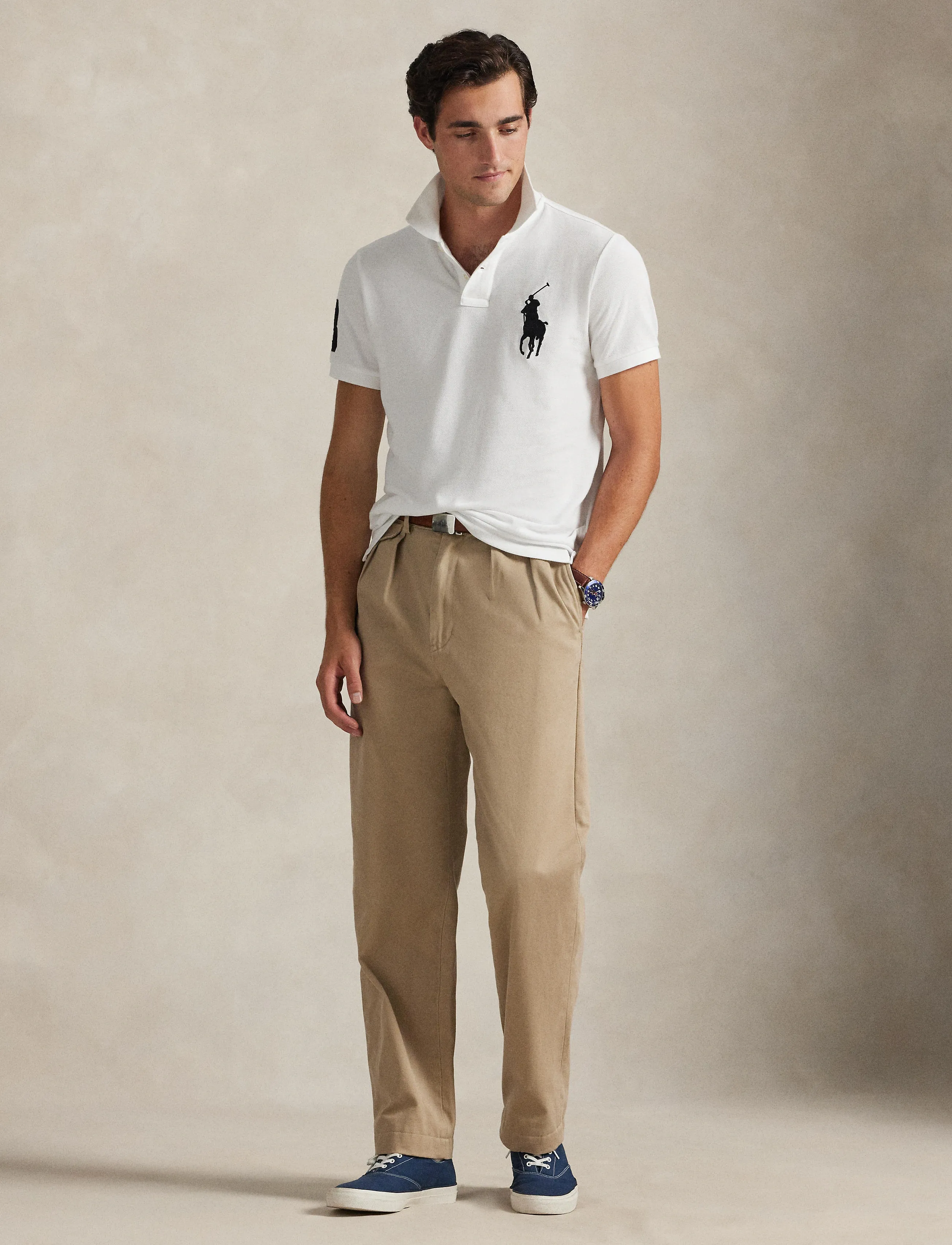 Polo Ralph Lauren Custom Slim Fit Big Pony Mesh Polo Shirt, Mænd, Big Pony Poloshirt, Hvid, Str: S