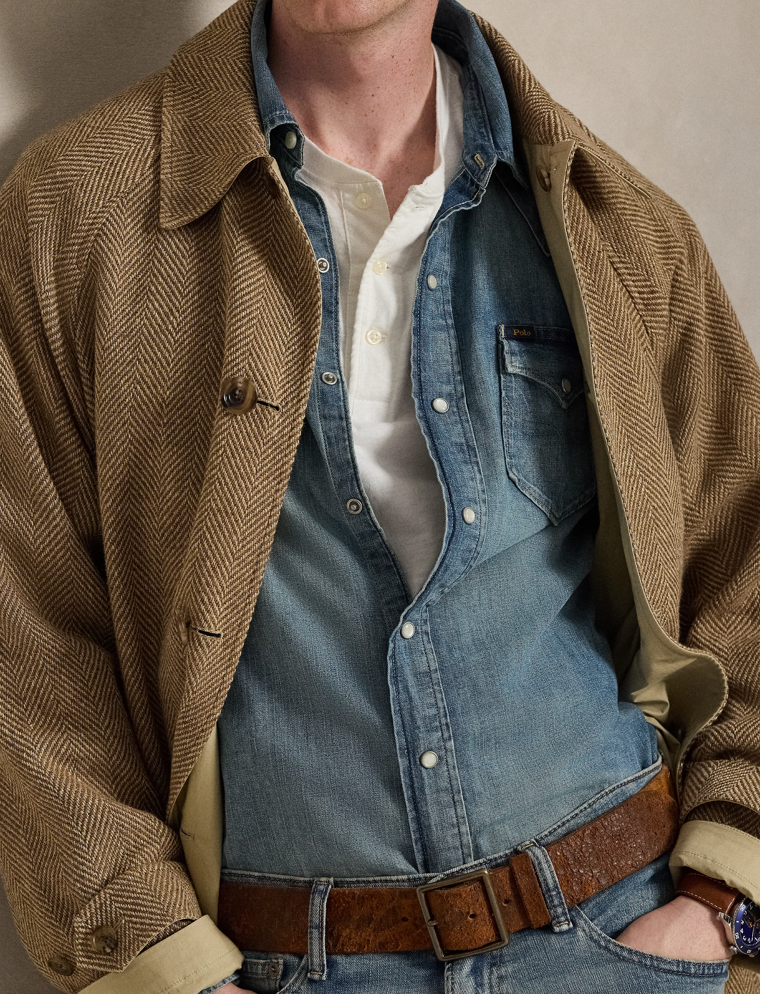 Polo Ralph Lauren Westernskjorta i blå flammad denim herr – bild 7