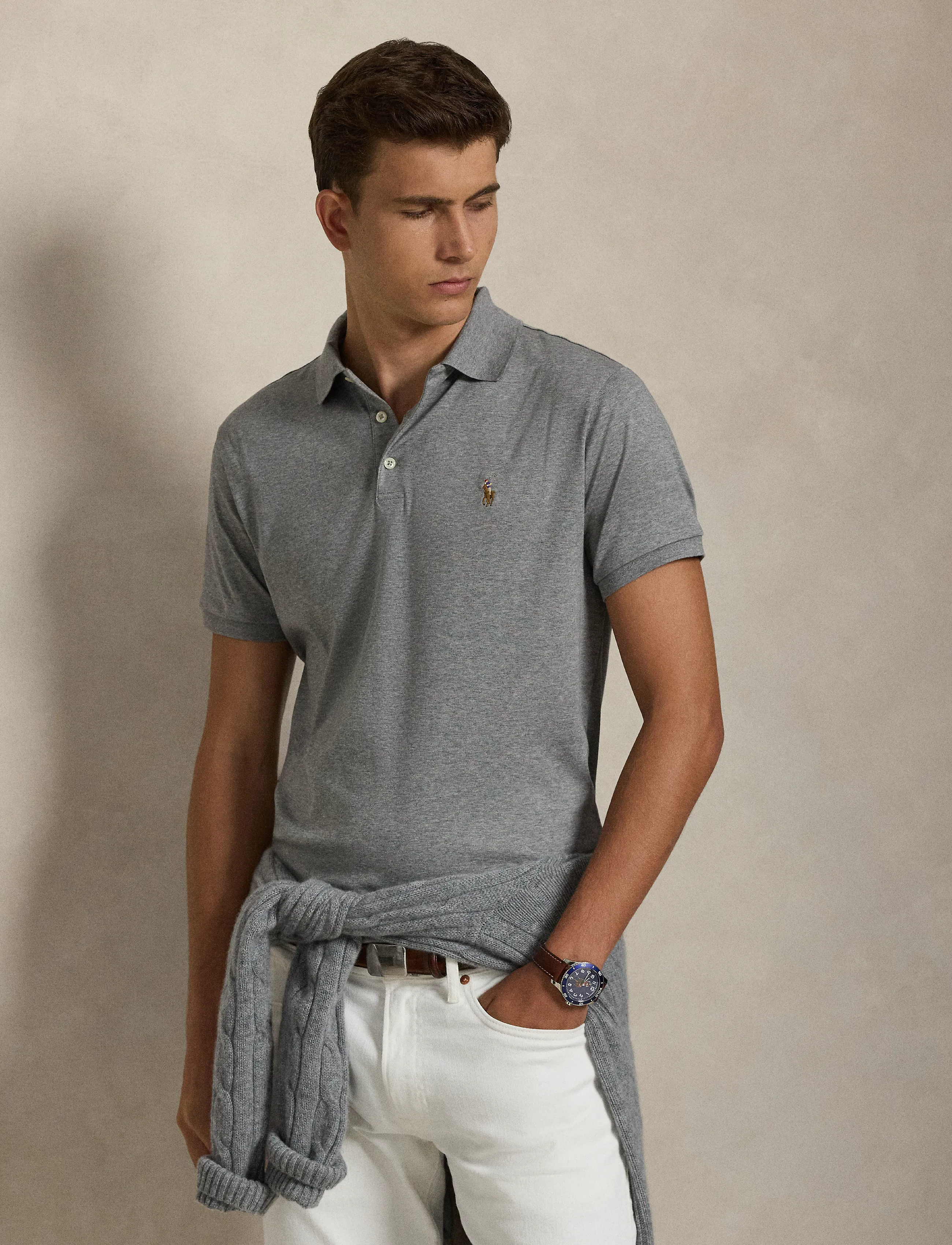 Polo Custom Slim Fit i mjuk grå bomull 3