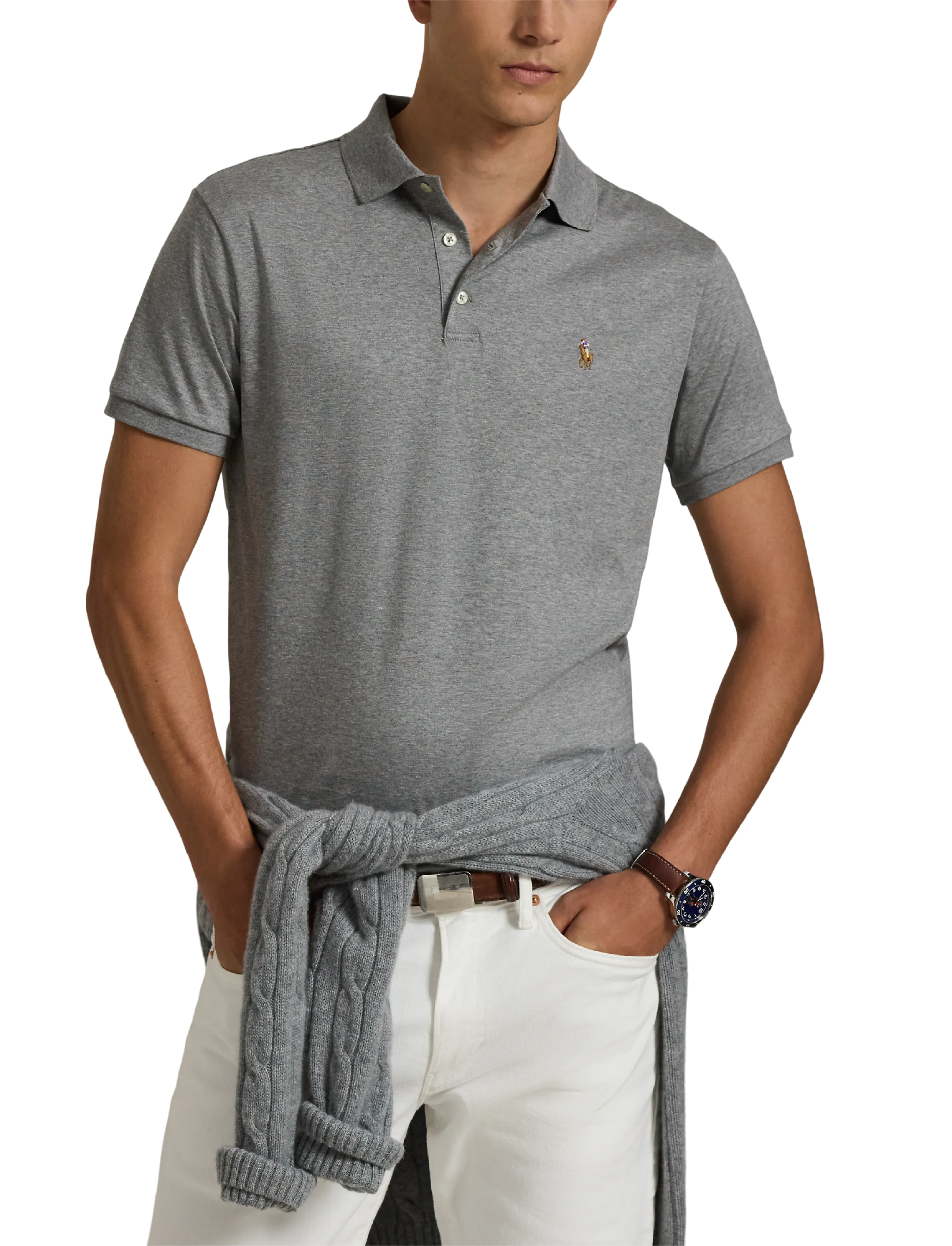Polo Custom Slim Fit i mjuk grå bomull 7