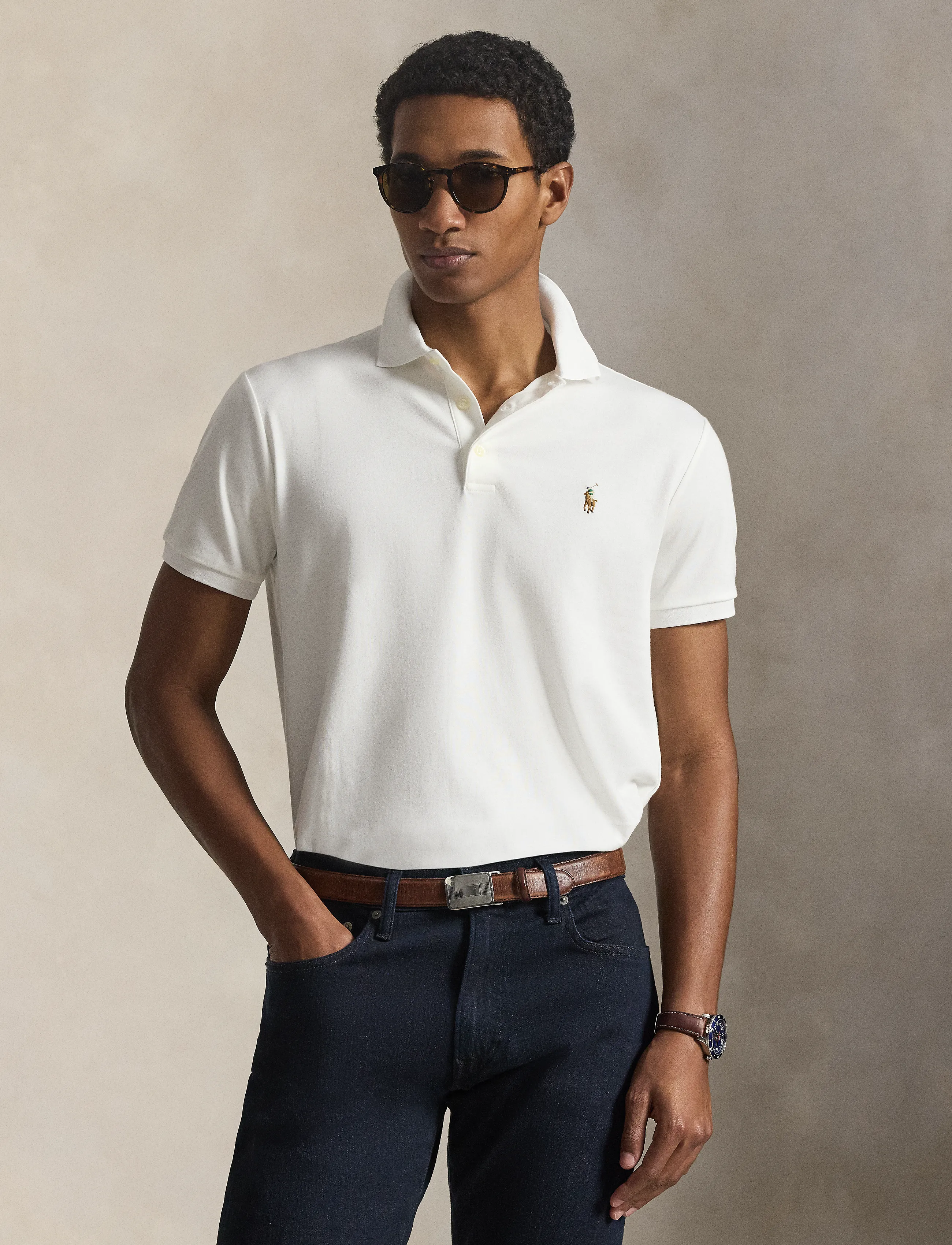 Polo Ralph Lauren Custom Slim Fit Soft Cotton Shirt, M, Polos, Weiß - Short-sleeved, Männerswear