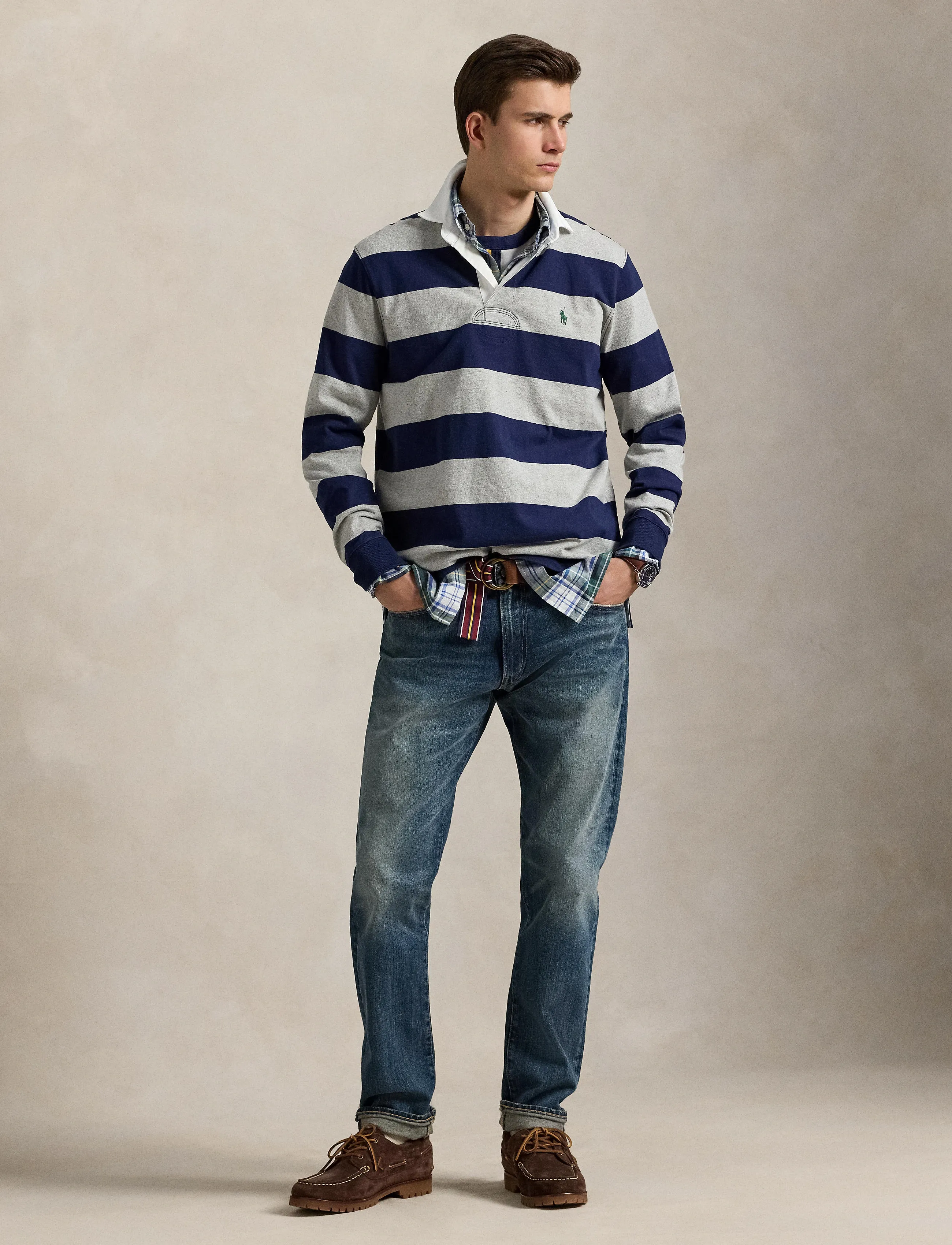 Polo Ralph Lauren YD ULTW RUSTIC UT J-LSL-KNT - Polo Shirts - NEWPORT NAVY/ANDO / grey