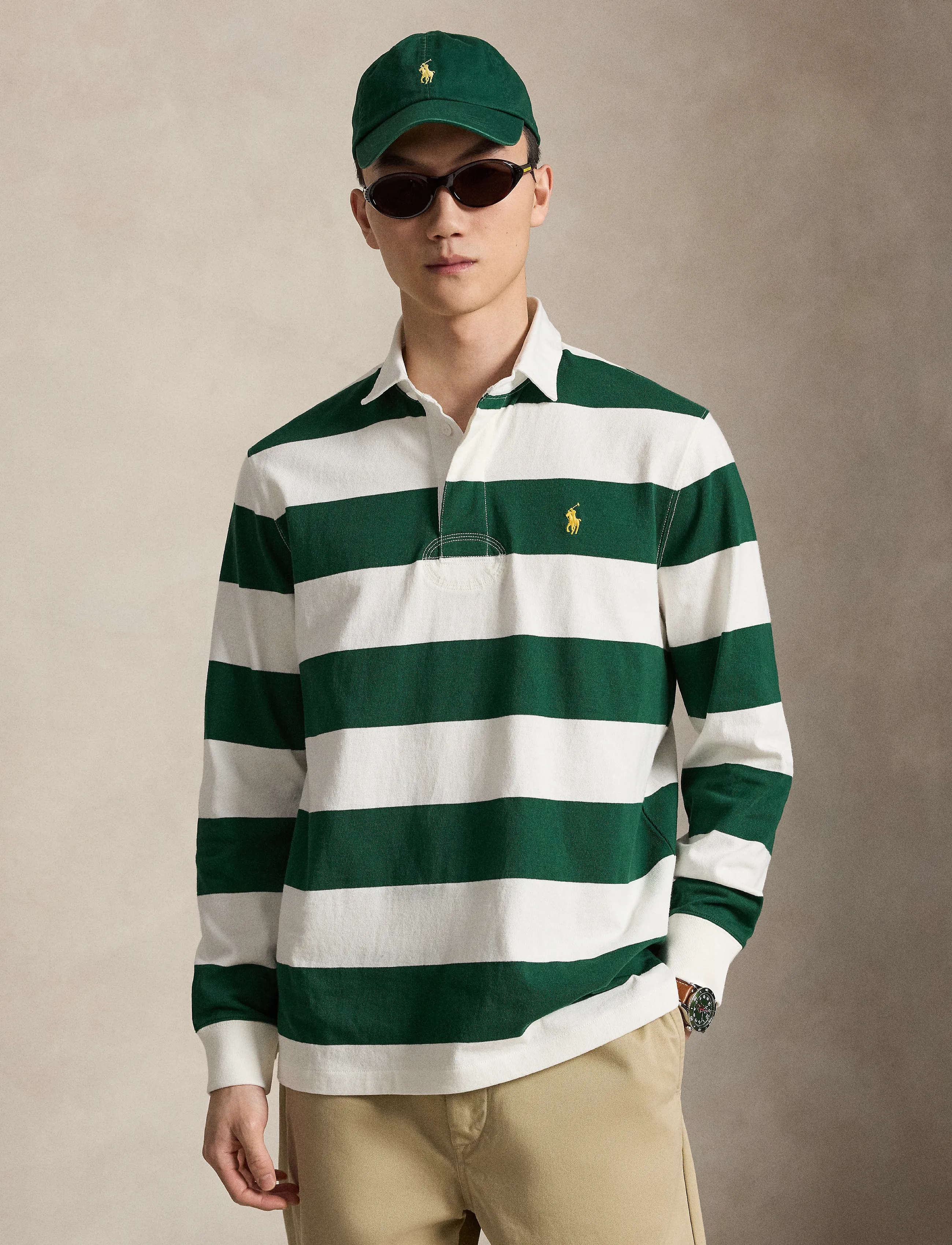 Polo Ralph Lauren The Iconic Rugby Shirt - Langärmelig - TRPHY CRM/NW FORE / cream