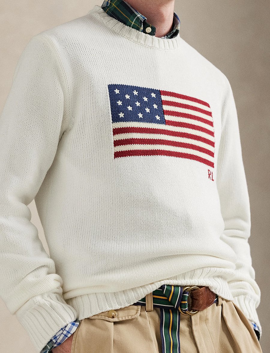 Polo Ralph Lauren - The Iconic Flag Sweater - knitted round necks - deckwash white - 4