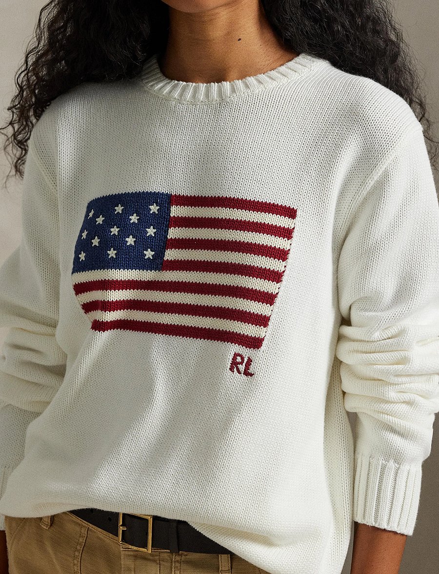 Polo Ralph Lauren - The Iconic Flag Sweater - knitted round necks - deckwash white - 5