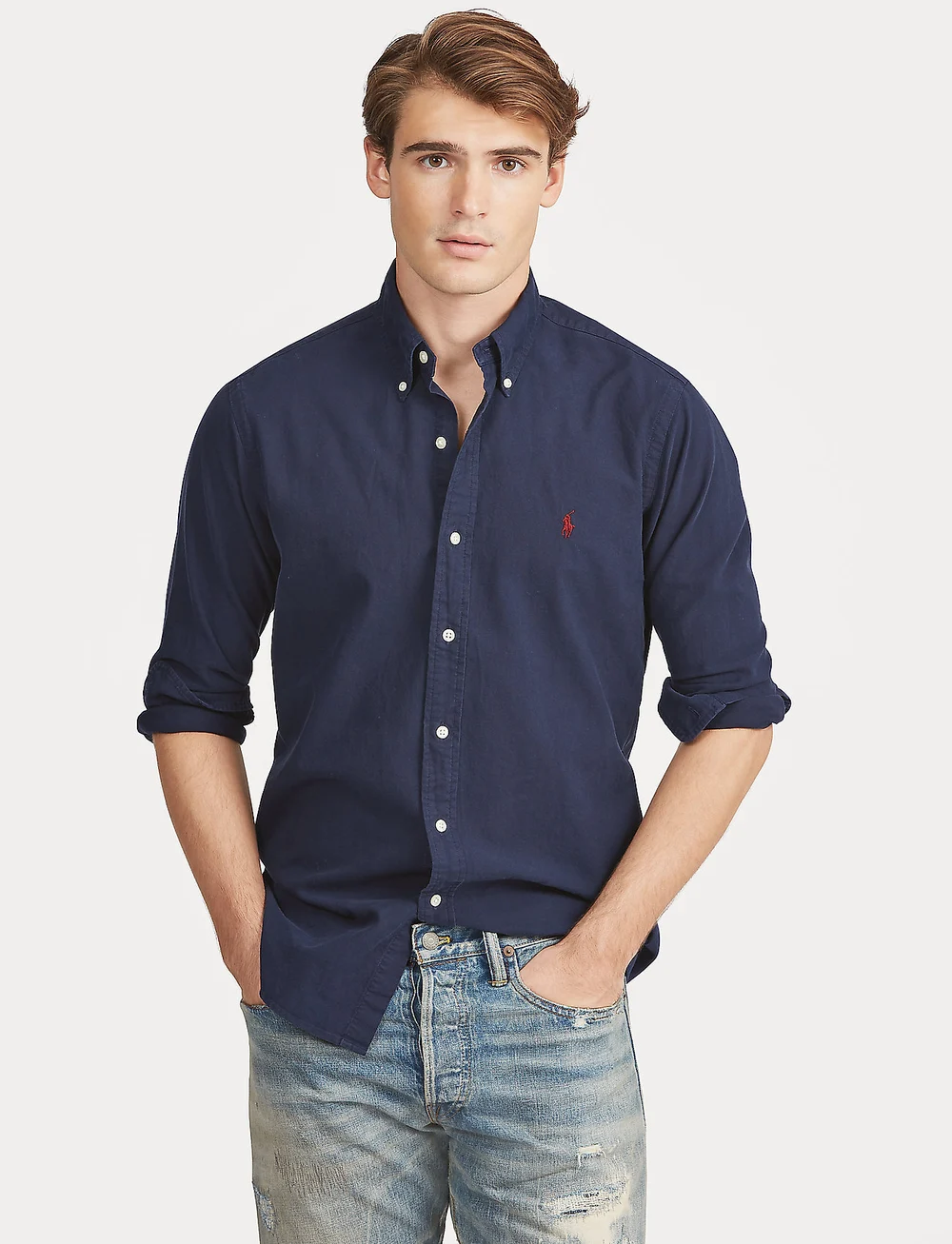 Polo Ralph Lauren - Slim Fit Garment-Dyed Oxford Shirt - basic skjorter - rl navy - 0