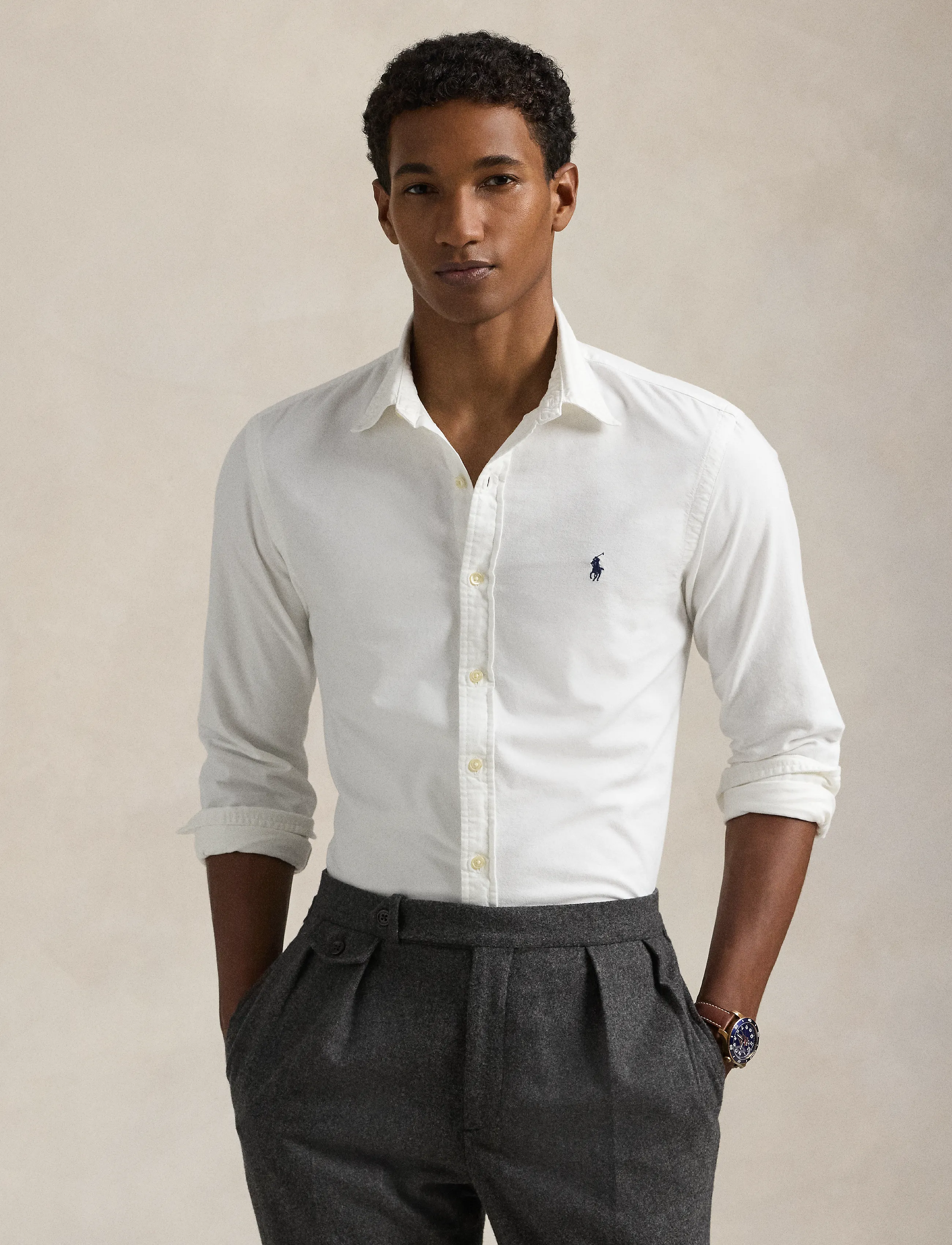 Polo Ralph Lauren Slim Fit Garment-Dyed Oxford Shirt - E-smaspäev - WHITE / white