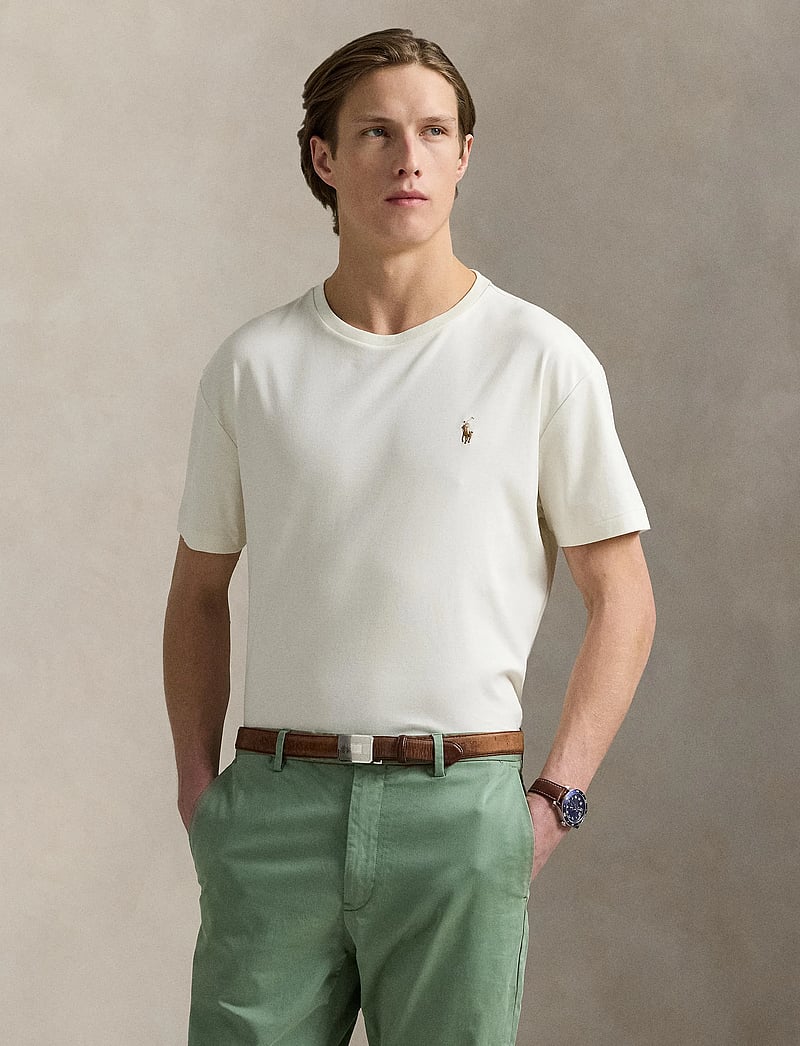 Polo Ralph Lauren - Custom Slim Fit Soft Cotton T-Shirt - kortärmade t-shirts - pale cream - 3