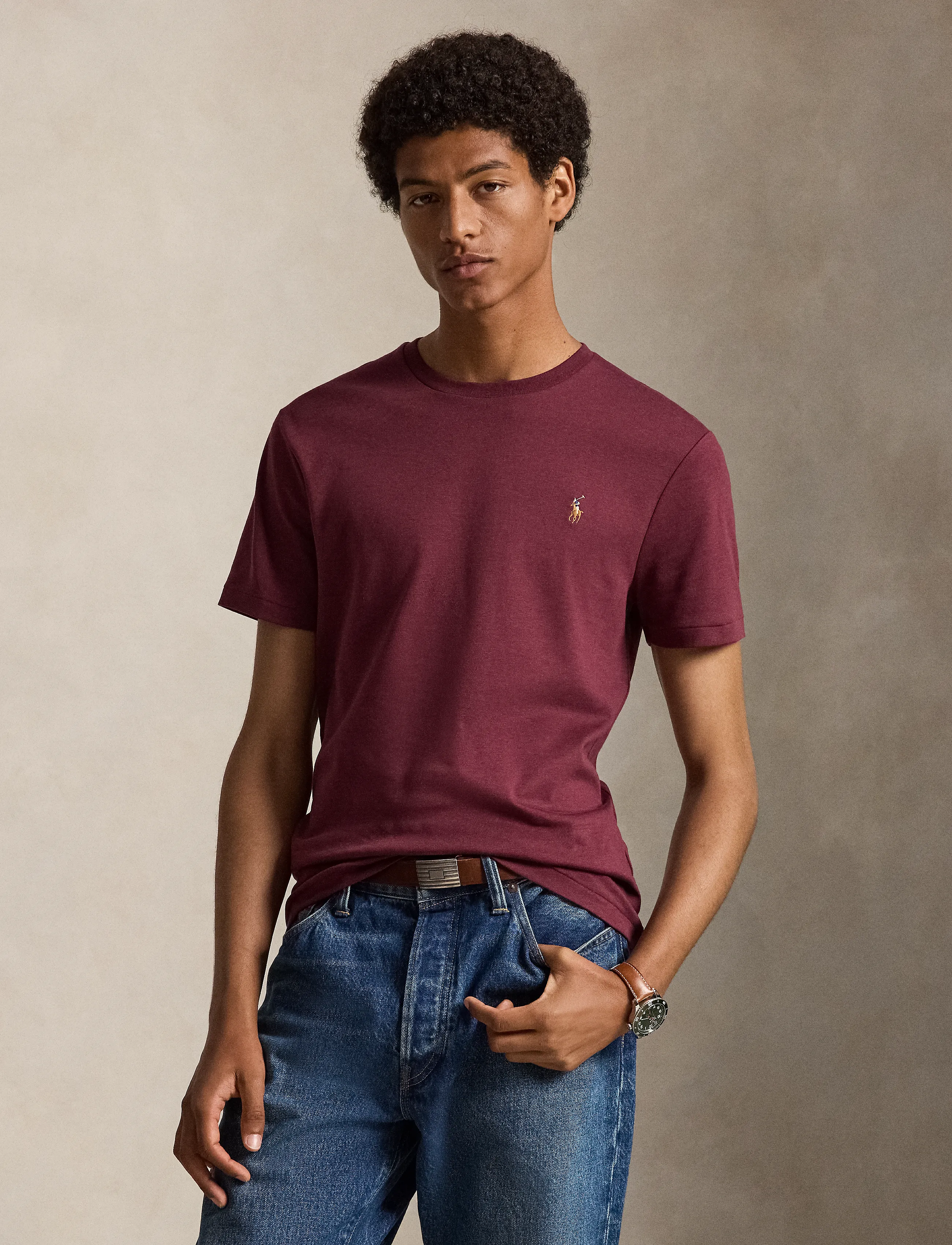 Polo Ralph Lauren T-shirt Custom Slim Fit i mjuk bomull - T-shirts - SPRING WINE HEATH / burgundy
