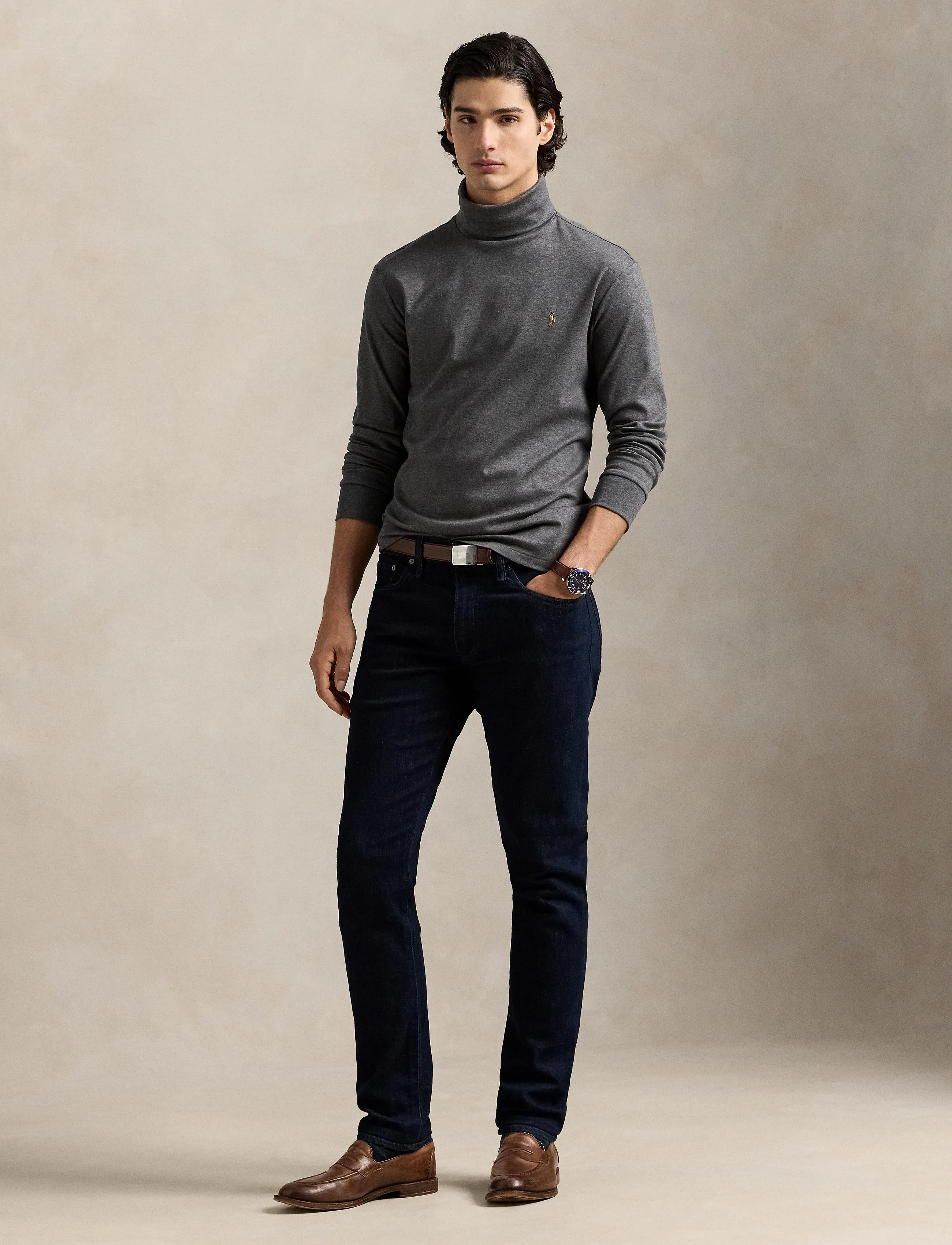 Polo Ralph Lauren Soft Cotton Turtleneck - T-särgid - BARCLAY HEATHER / grey