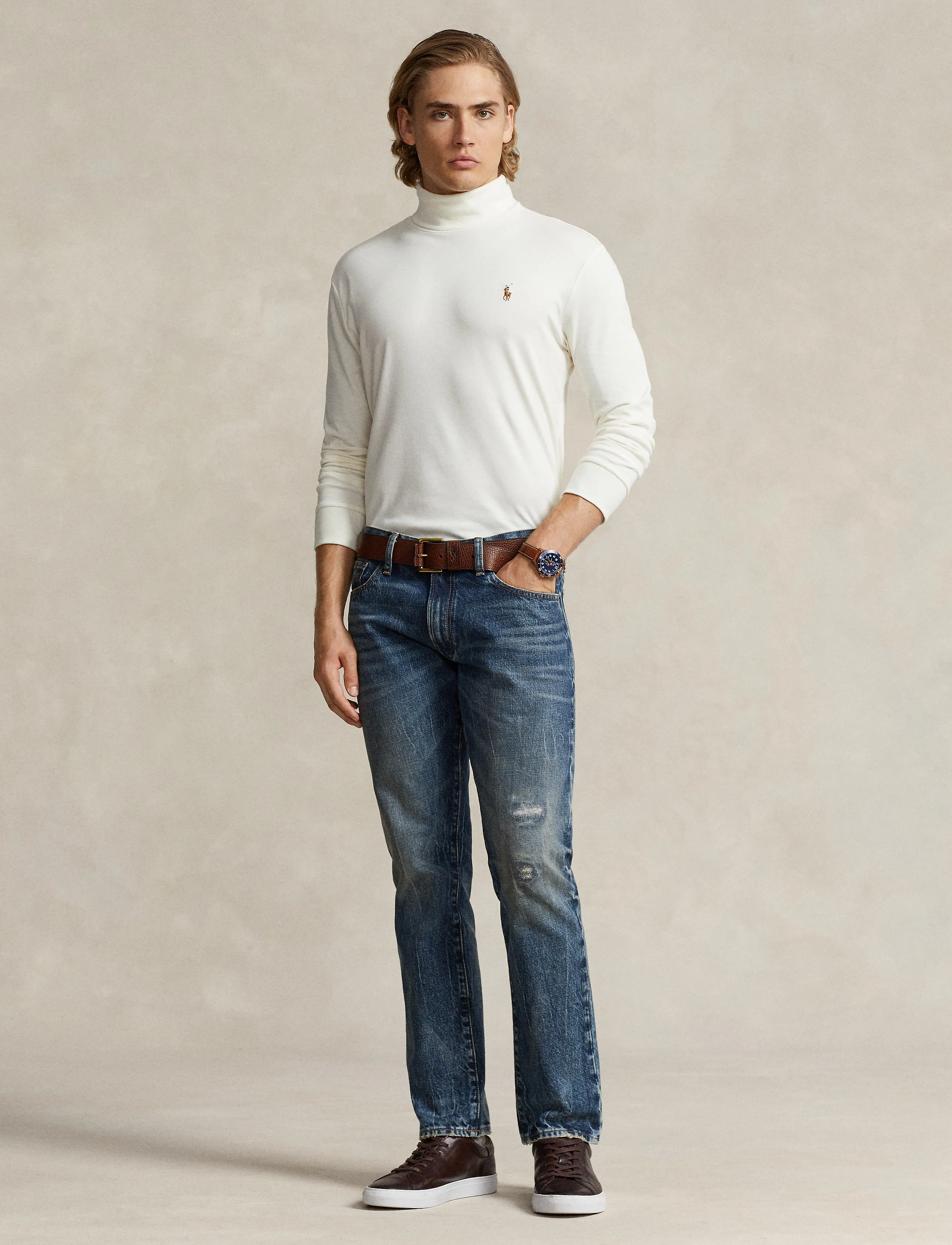 Polo Ralph Lauren Soft Touch-Lsturtlem1, Mænd, Langærmet Rullekrave, Hvid, Str: XL