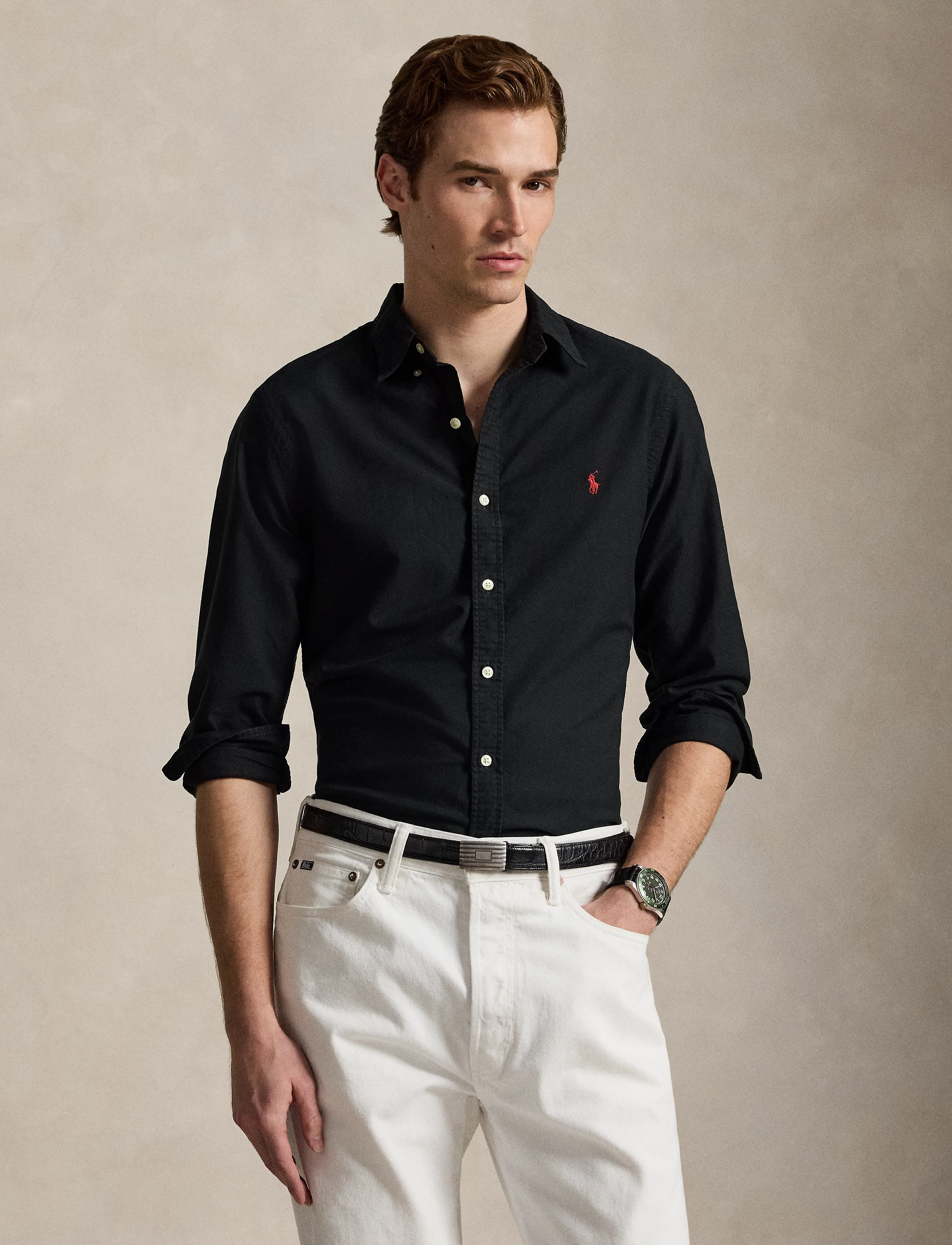 Polo Ralph Lauren Slim Fit Garment-Dyed Oxford Shirt, S, Black, Skjorter > Afslappet, Herre