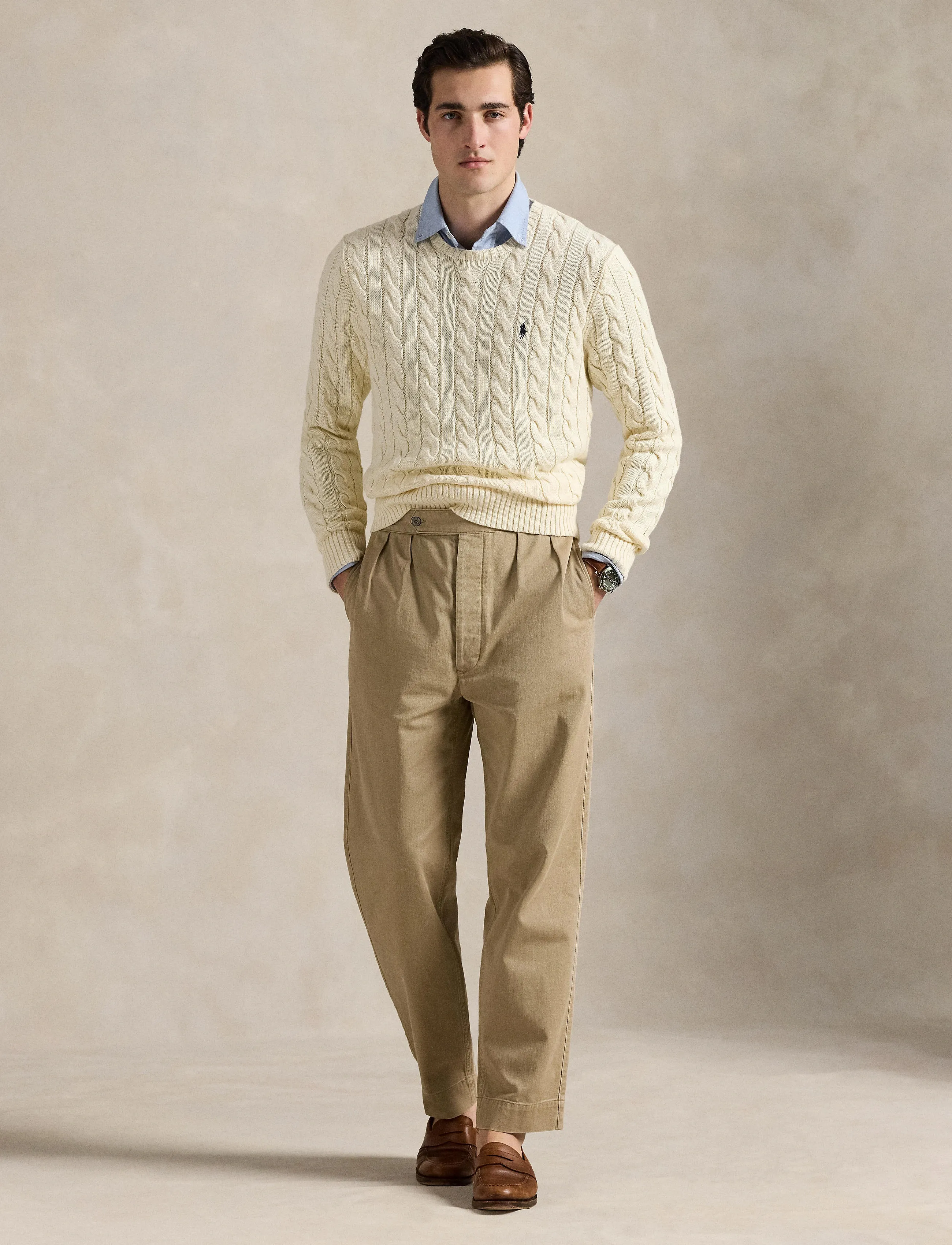 Polo Ralph Lauren Cable-Knit Cotton Sweater, XS, Cream, Strik > Runde Halse, Herre