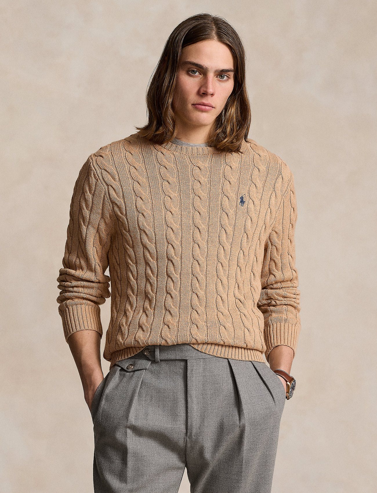 Polo Ralph Lauren - Cable-Knit Cotton Sweater - rundhalsad - camel melange - 0