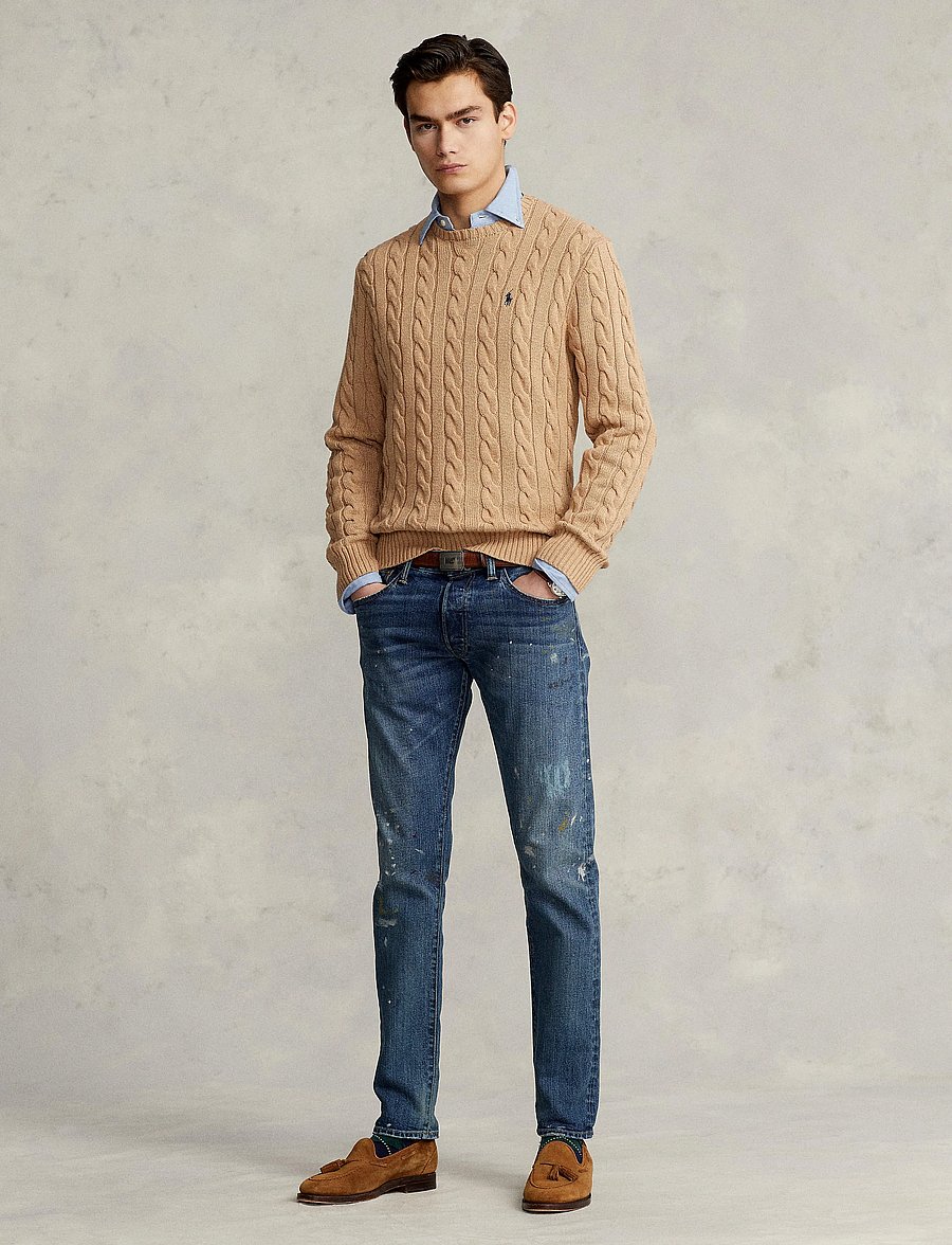 Polo Ralph Lauren - 5/1 ROVING COTTON-LSL-PLO - knitted round necks - camel melange - 0
